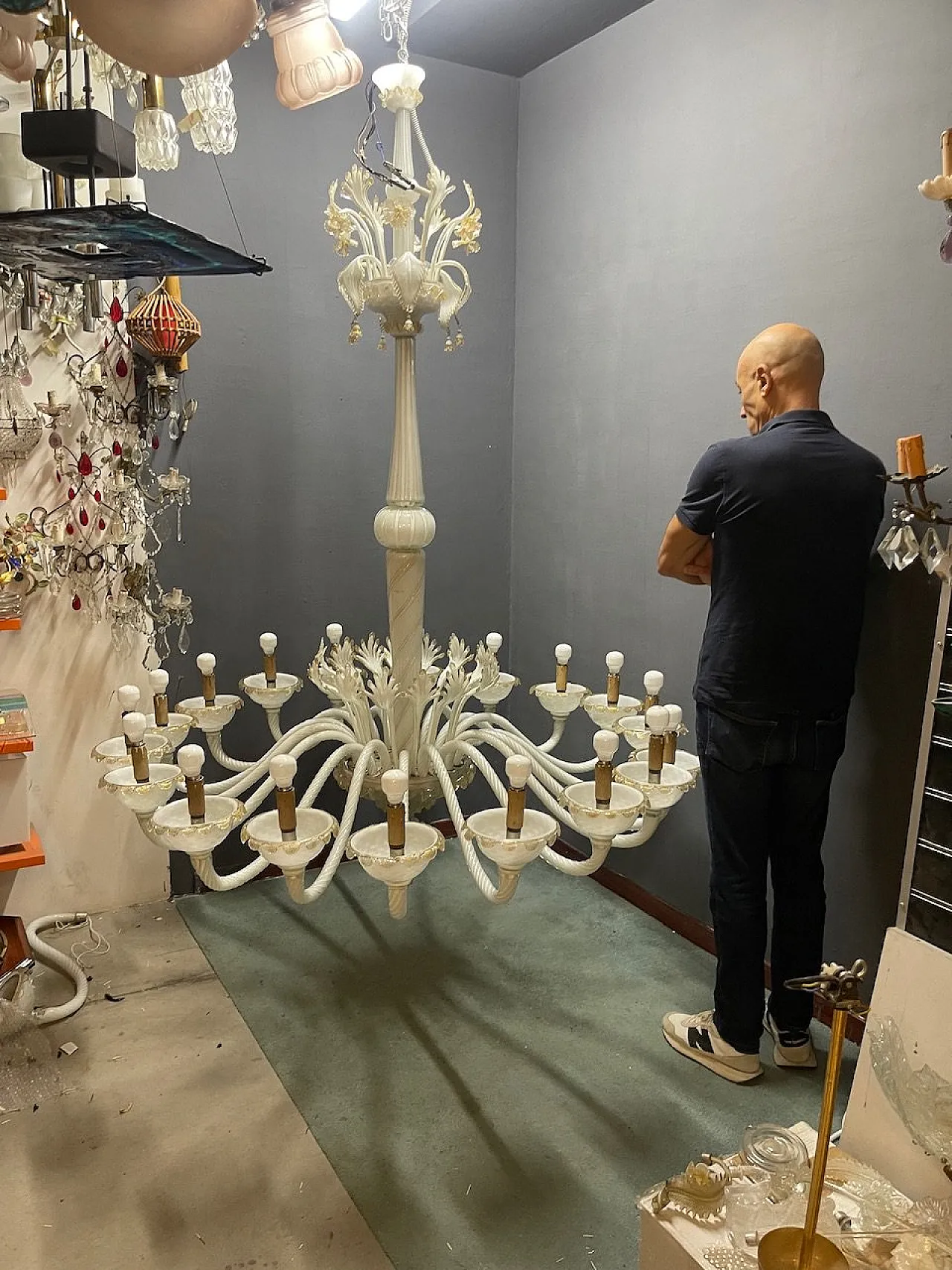 Large Venetian Murano Glass Chandelier by Paolo Venini for Maestri di 5