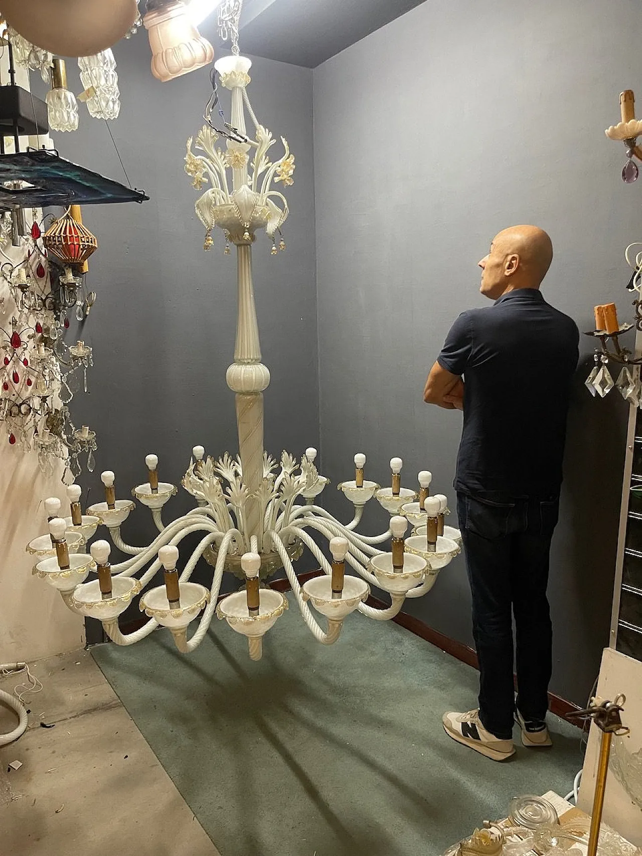 Large Venetian Murano Glass Chandelier by Paolo Venini for Maestri di 6