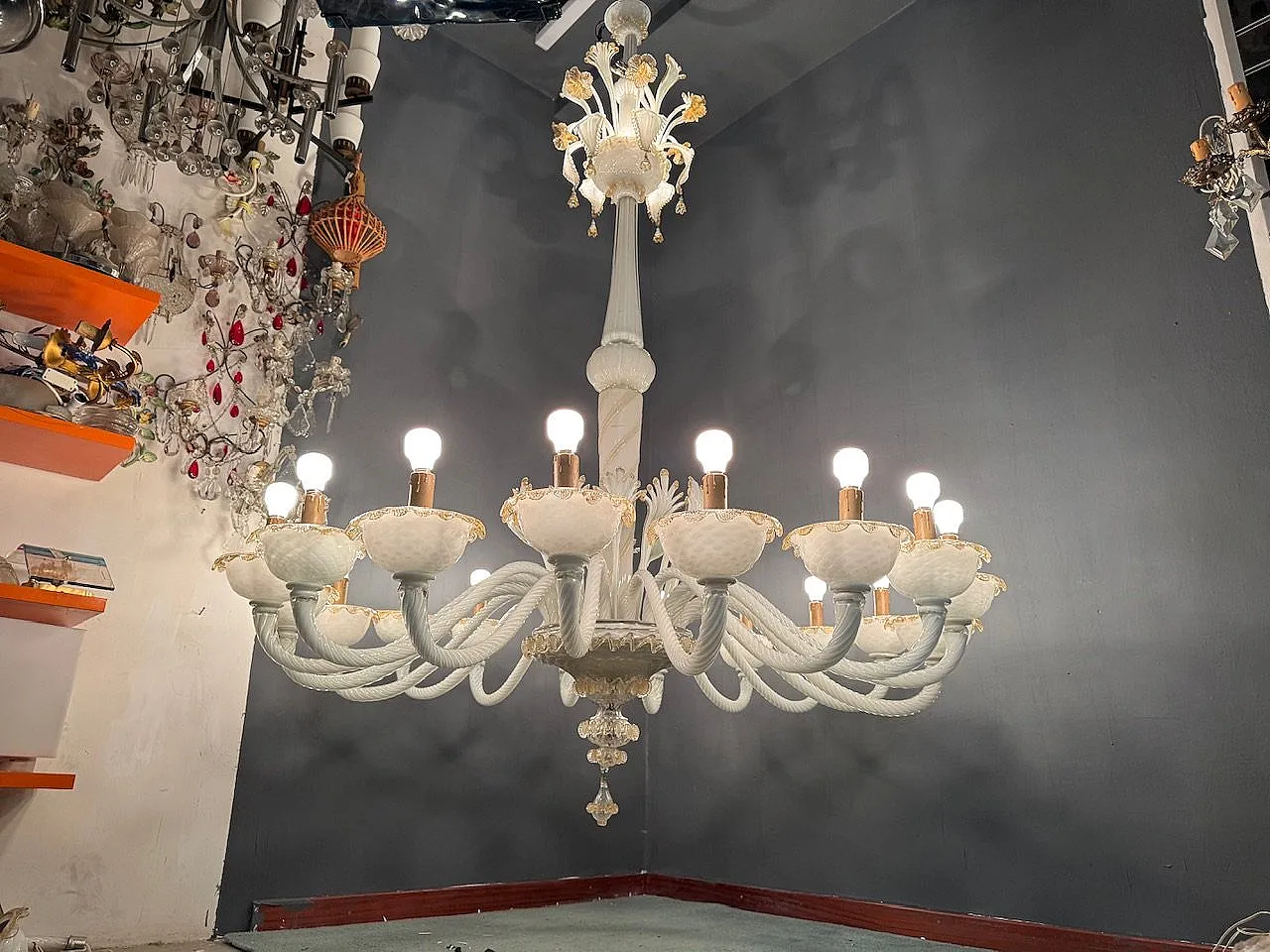 Large Venetian Murano Glass Chandelier by Paolo Venini for Maestri di 9