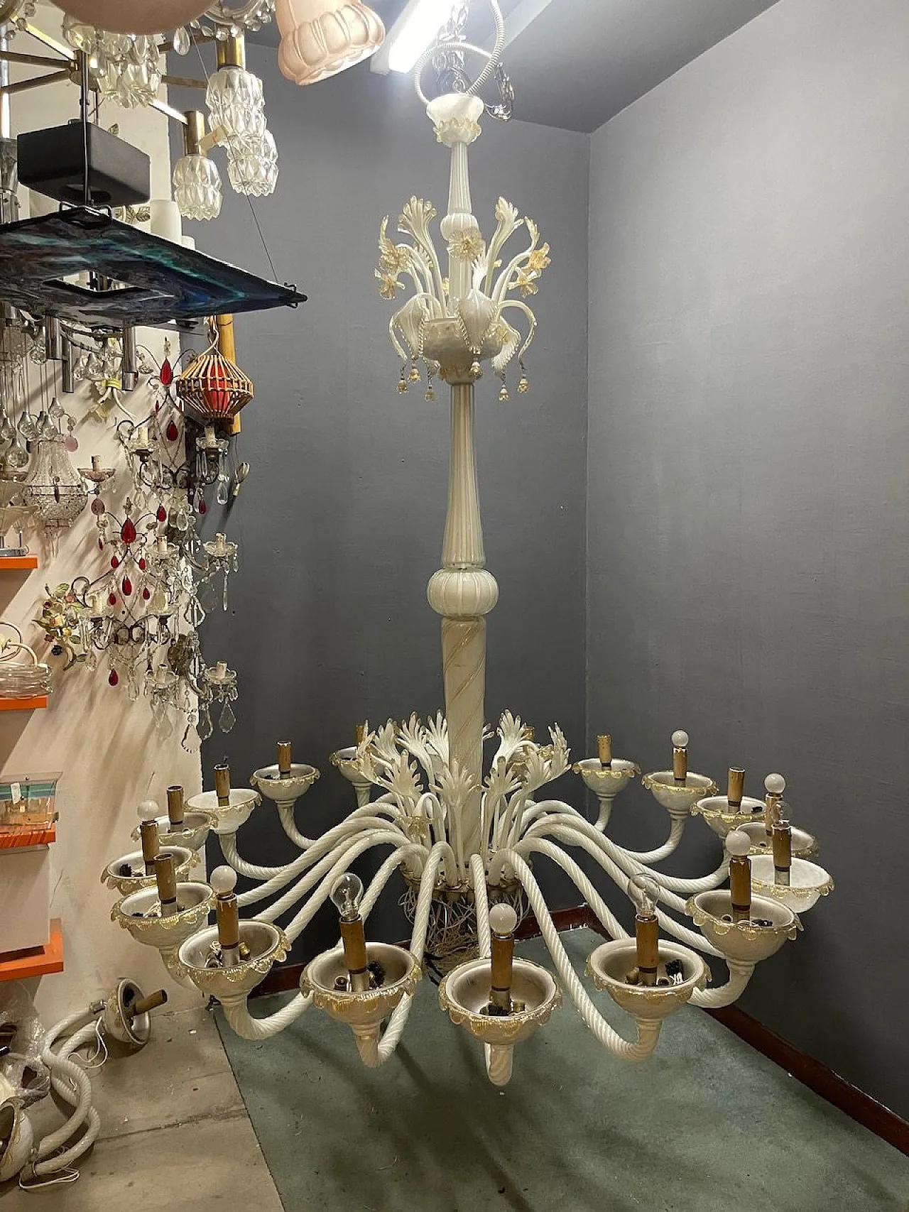 Large Venetian Murano Glass Chandelier by Paolo Venini for Maestri di 10