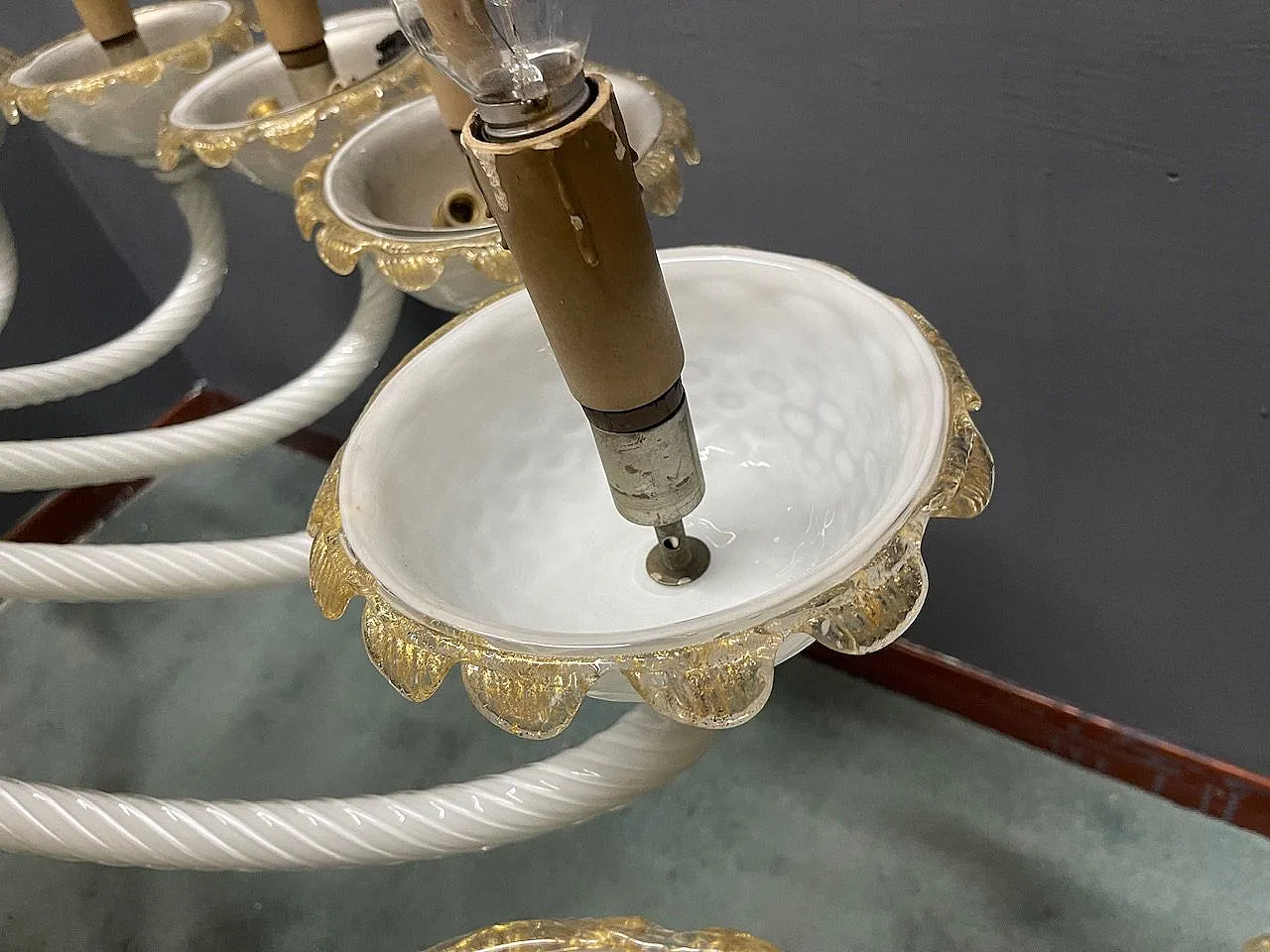 Large Venetian Murano Glass Chandelier by Paolo Venini for Maestri di 11