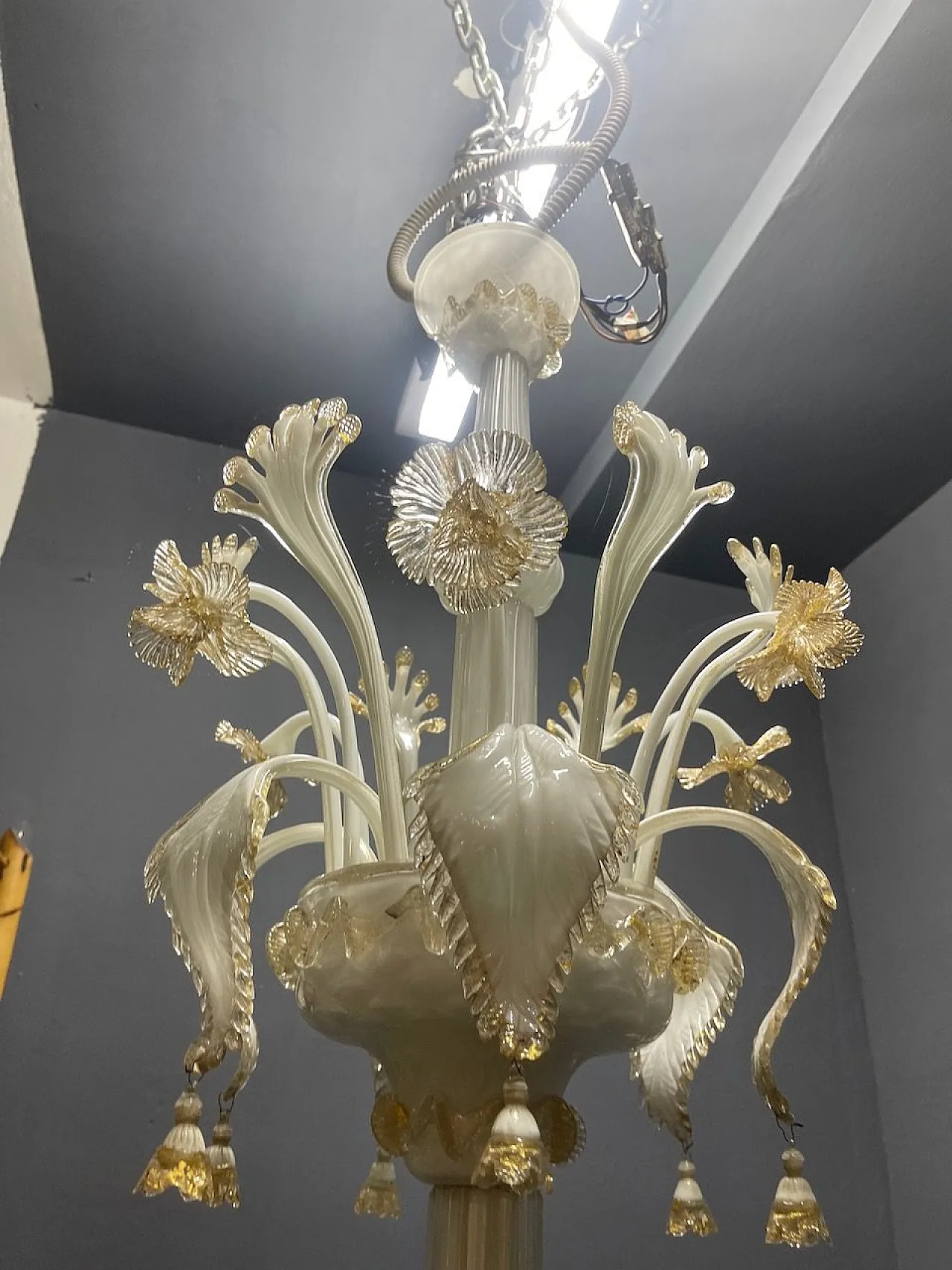 Large Venetian Murano Glass Chandelier by Paolo Venini for Maestri di 14