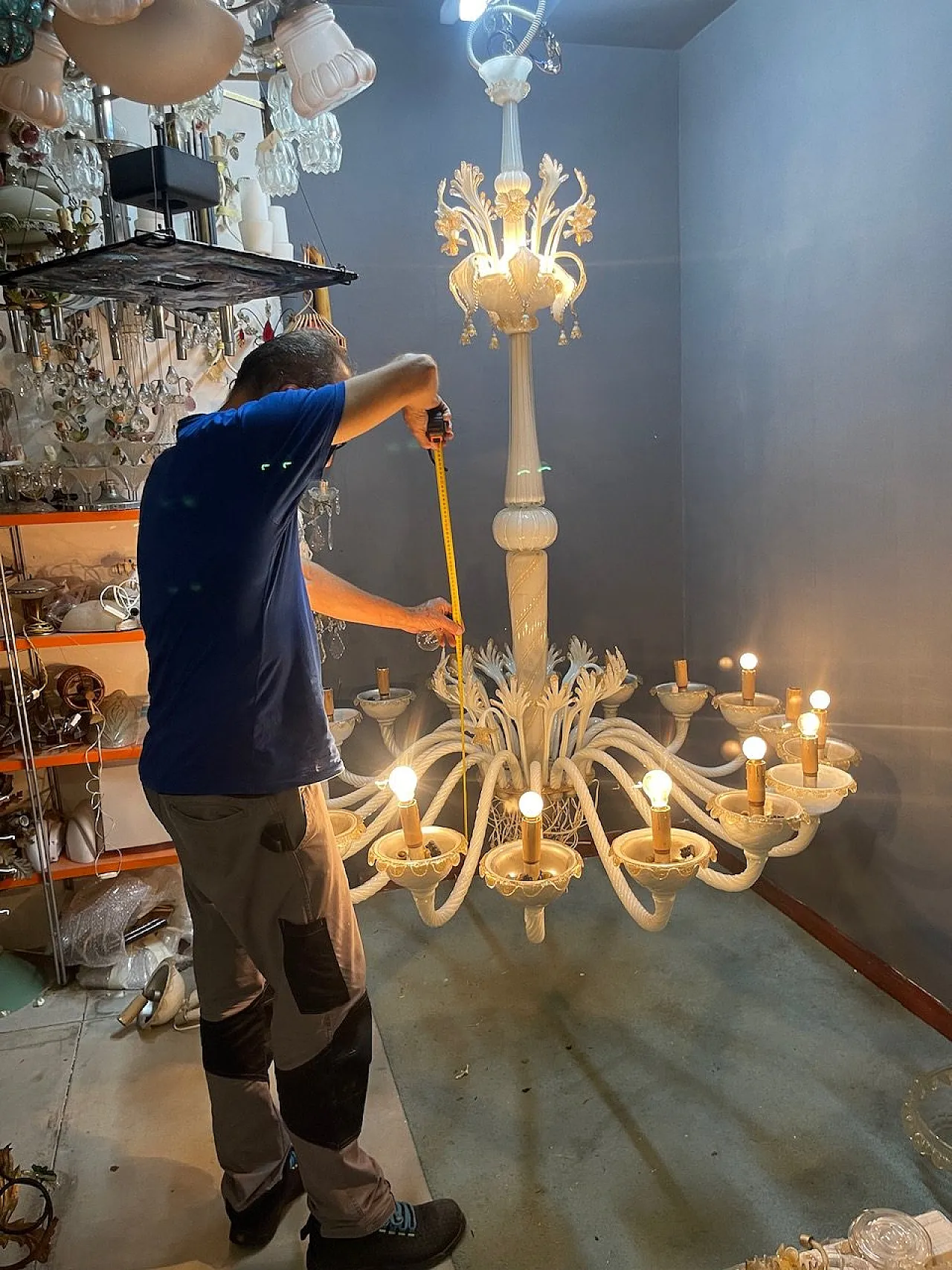 Large Venetian Murano Glass Chandelier by Paolo Venini for Maestri di 15