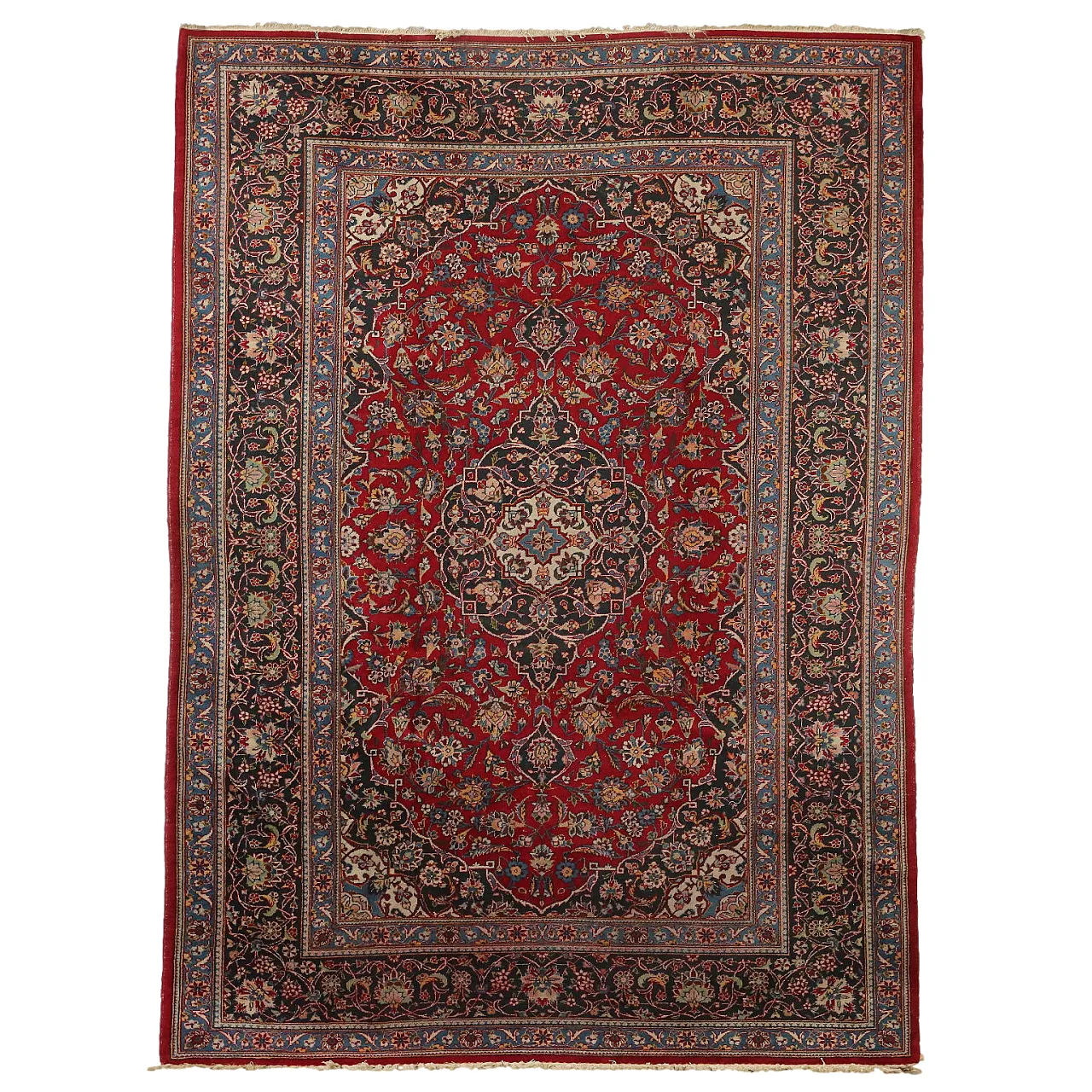 Tappeto Keshan in cotone e lana, con nodo grosso, fine '900 1