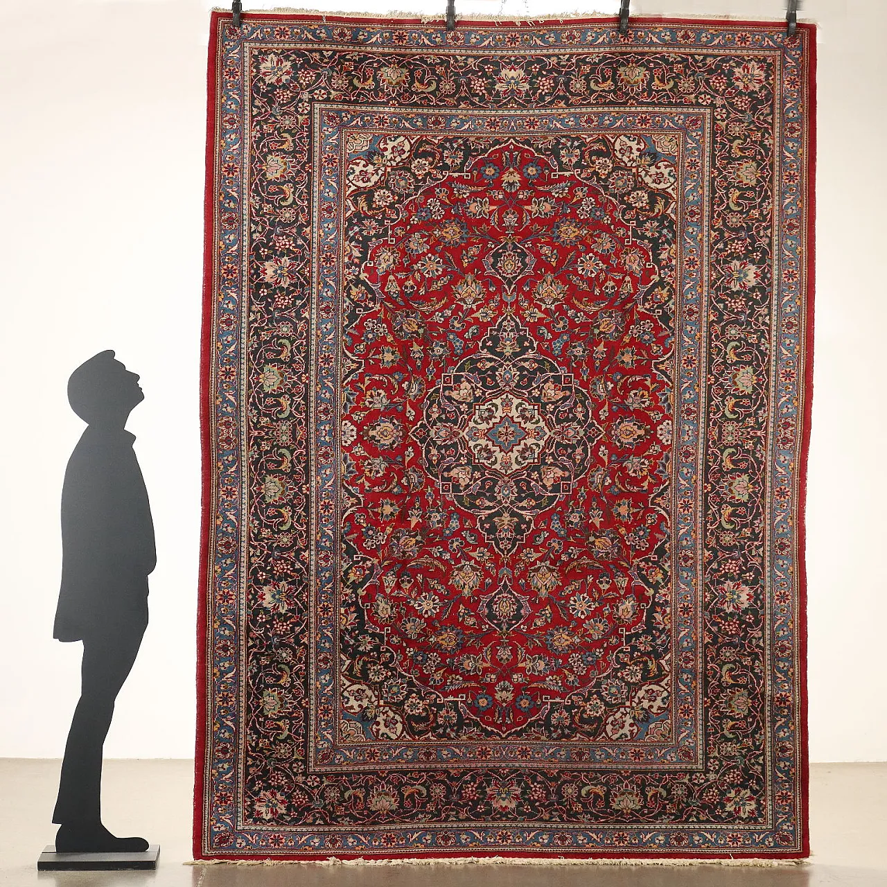 Tappeto Keshan in cotone e lana, con nodo grosso, fine '900 3