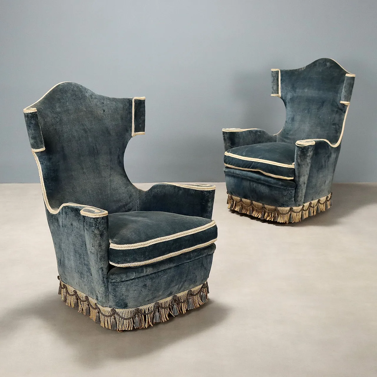 Pair of armchairs in original velvet, 1950s 1