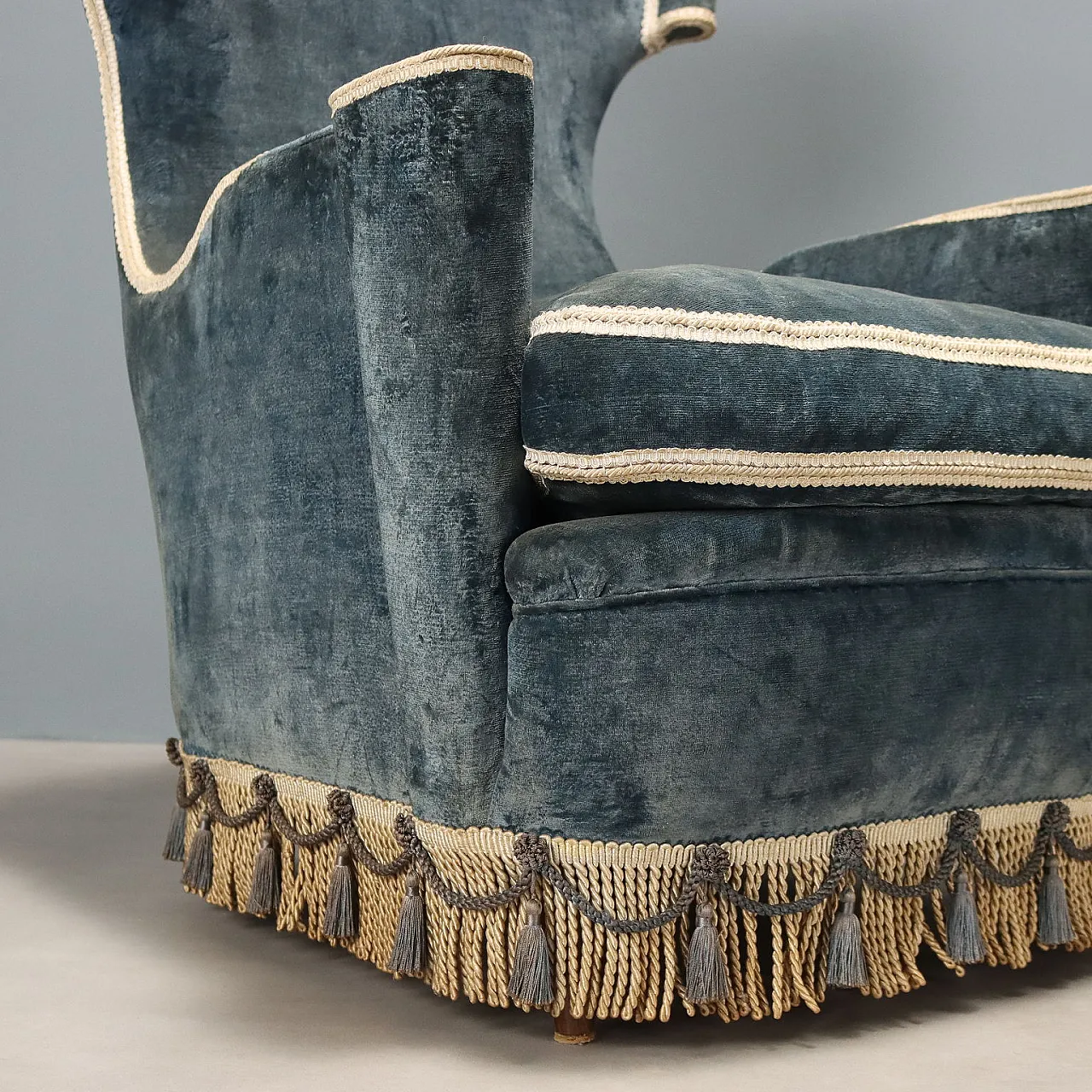 Pair of armchairs in original velvet, 1950s 6