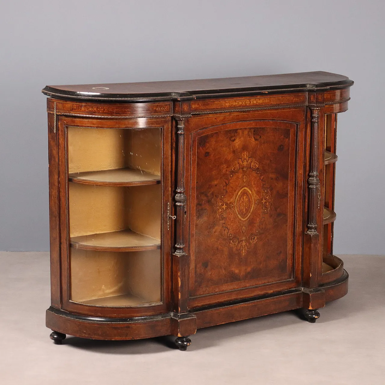 Walnut-root veneered cabinet in late Victorian style, late 19th century 1
