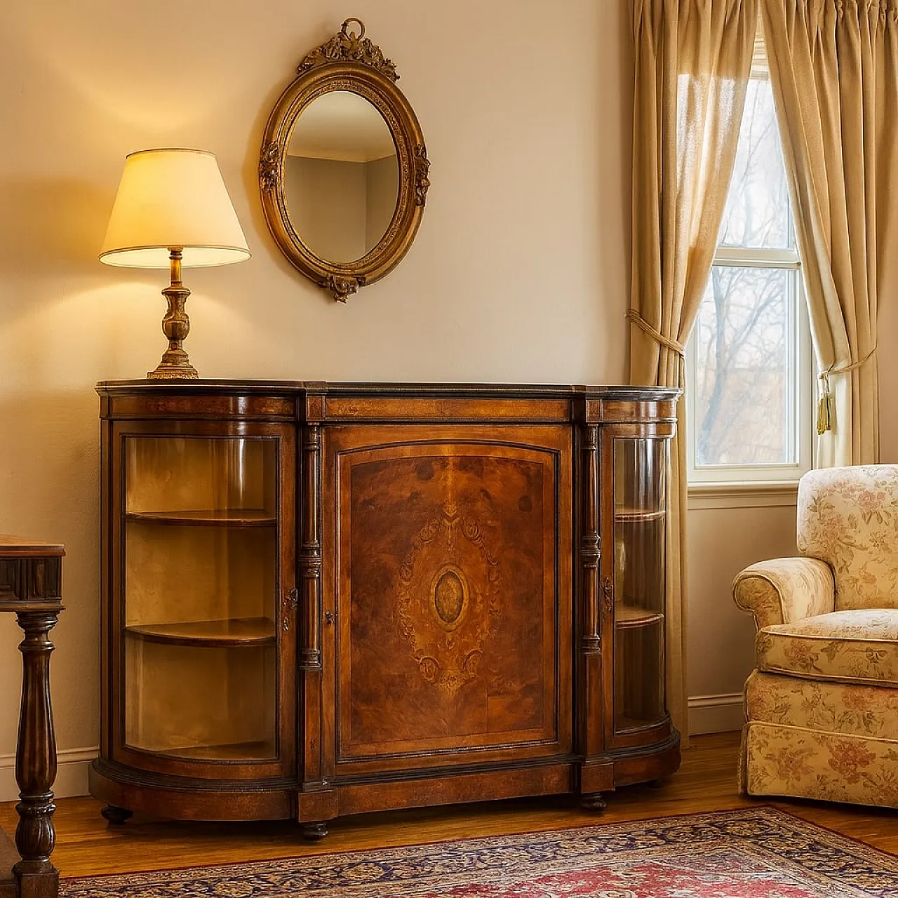 Walnut-root veneered cabinet in late Victorian style, late 19th century 2