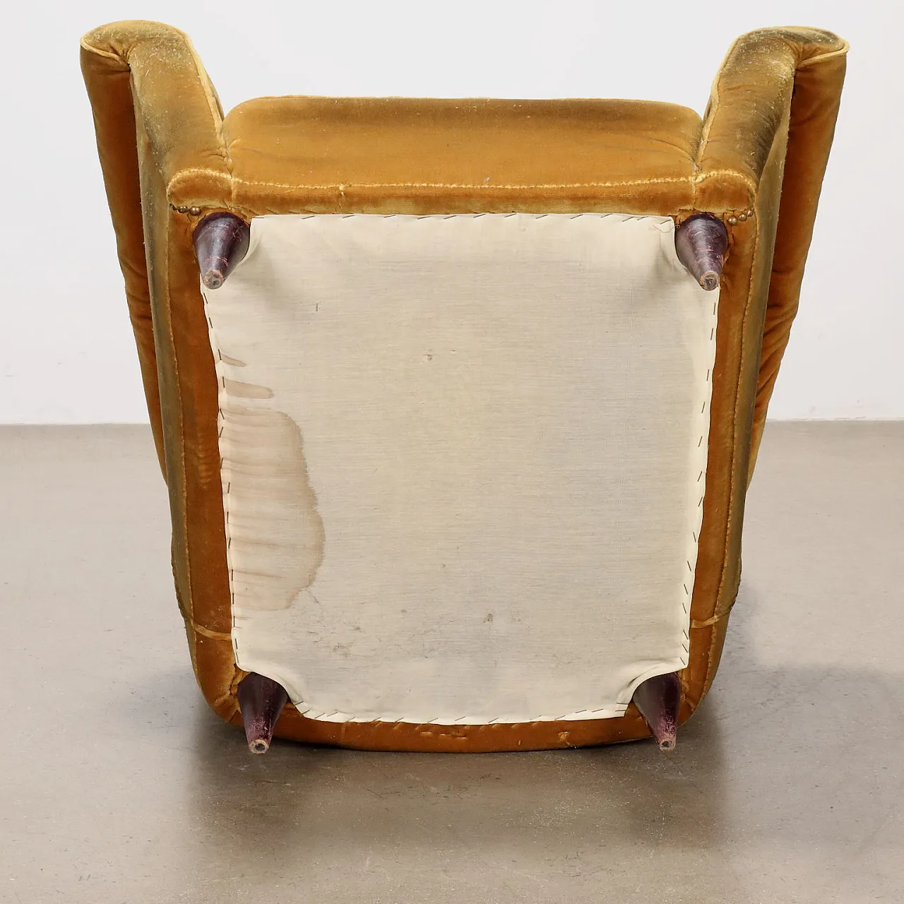 Pair of Bergère brown velvet armchairs in original fabric, Italy 1950s 7