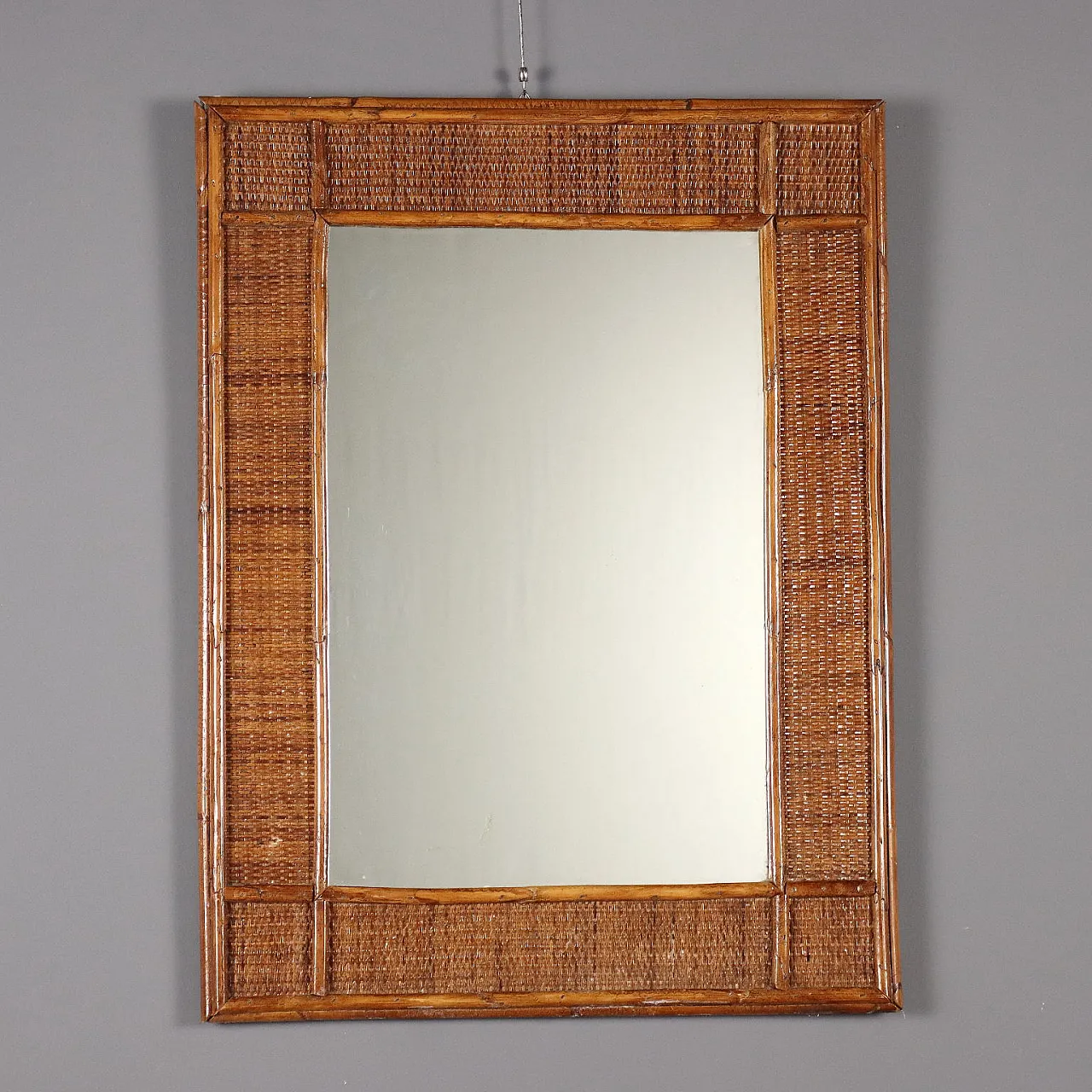 Mirror in bamboo and wicker, 1980s 1