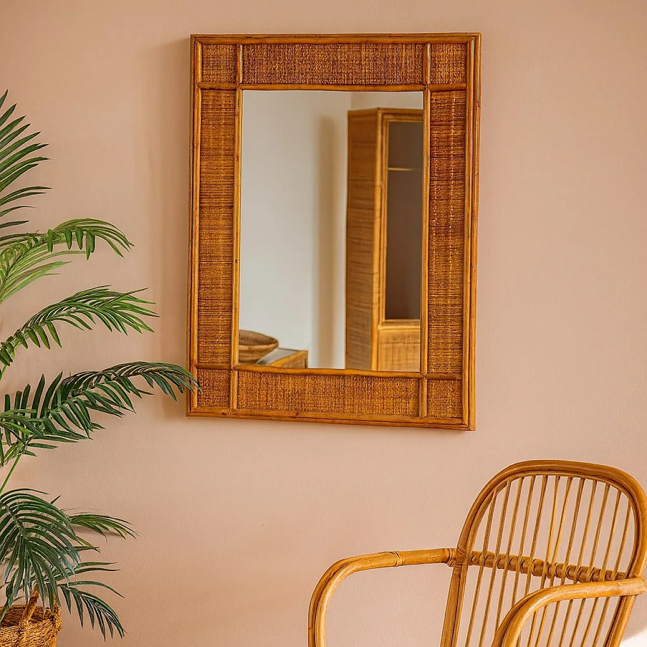 Mirror in bamboo and wicker, 1980s 2