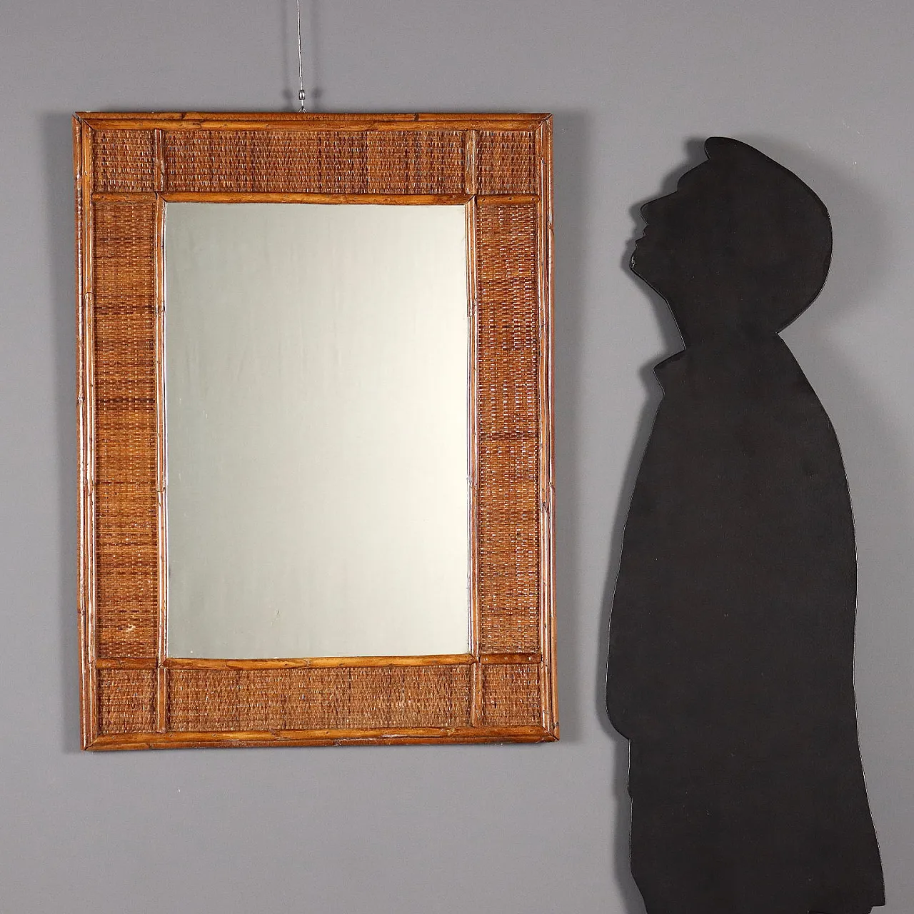 Mirror in bamboo and wicker, 1980s 3