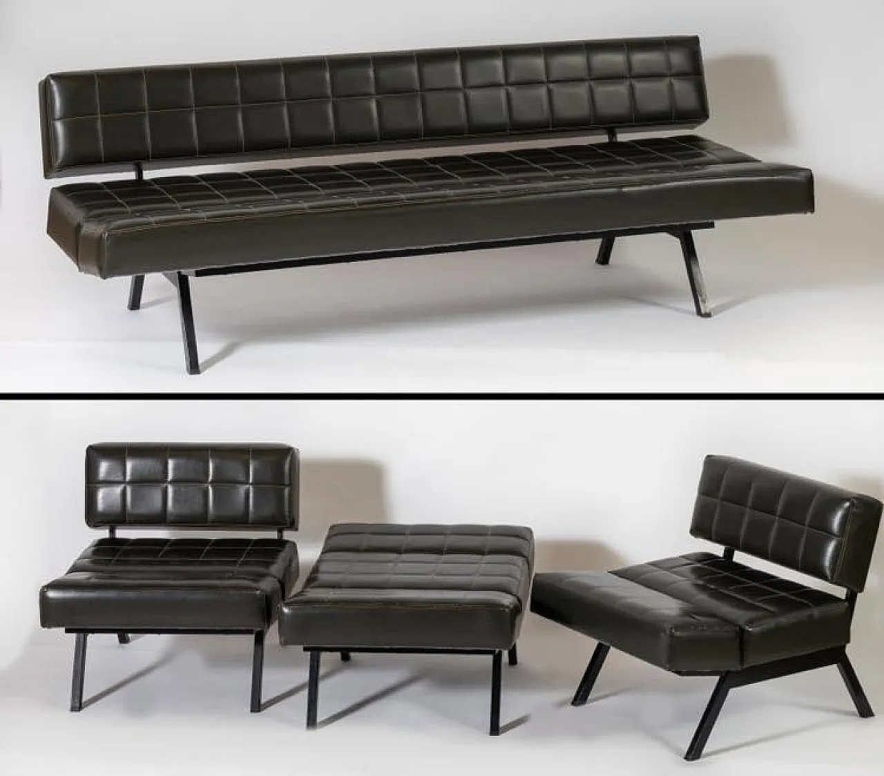 Salotto Rito Valla per Ipe similpelle verde scuro, anni '70 10