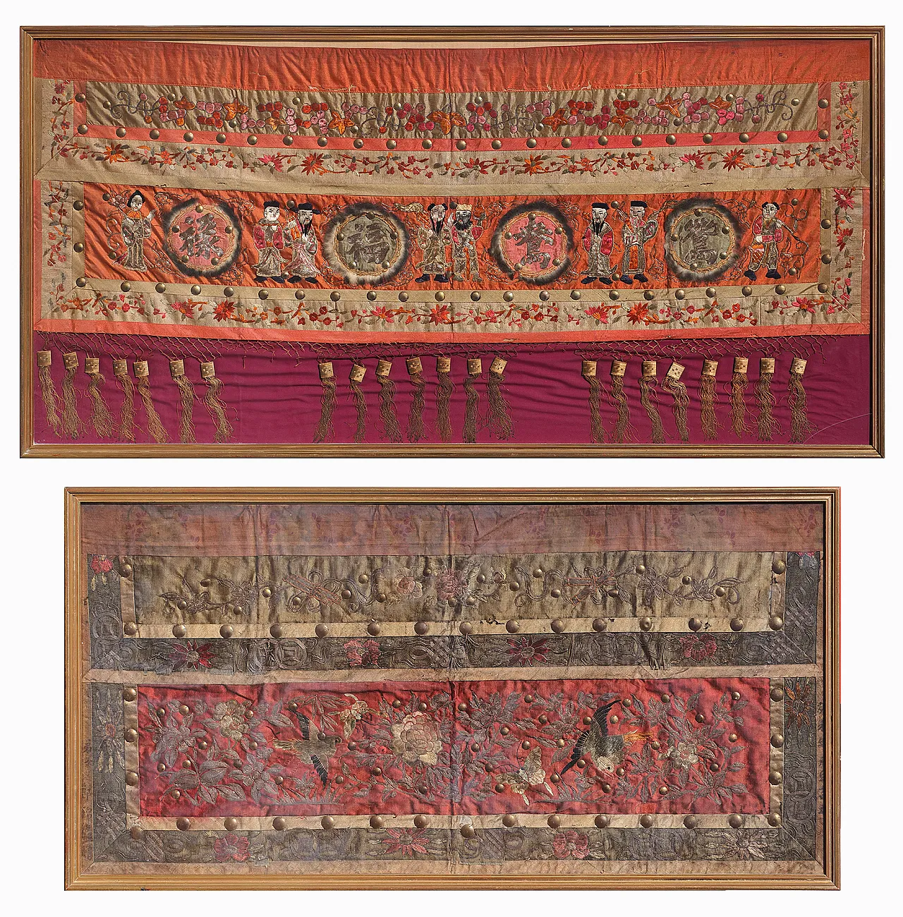 Coppia di tessuti cerimoniali cinesi in seta ricamata, '800 1