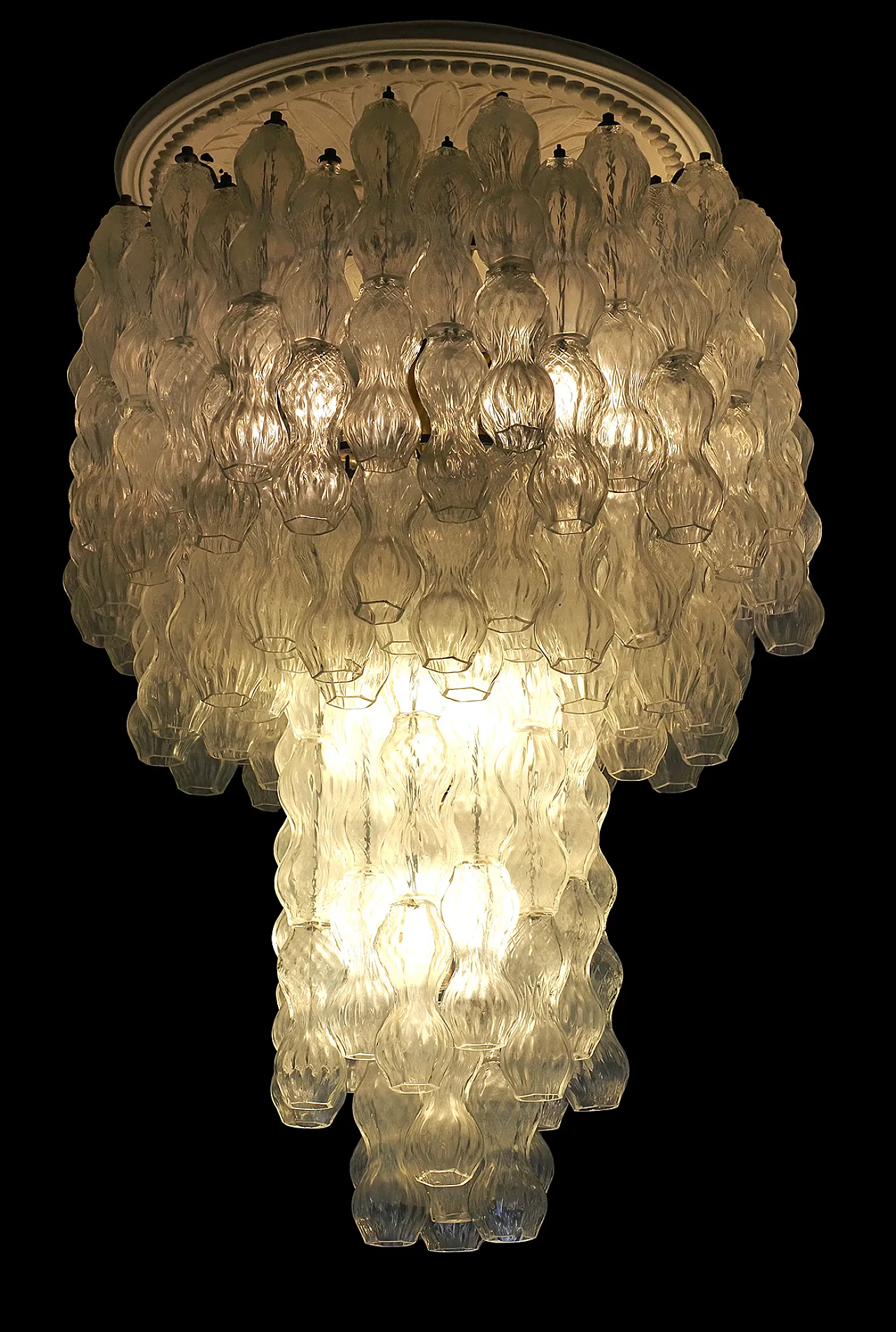 Lampadario a cascata in vetri poliedri di Murano di Seguso, anni '60 1