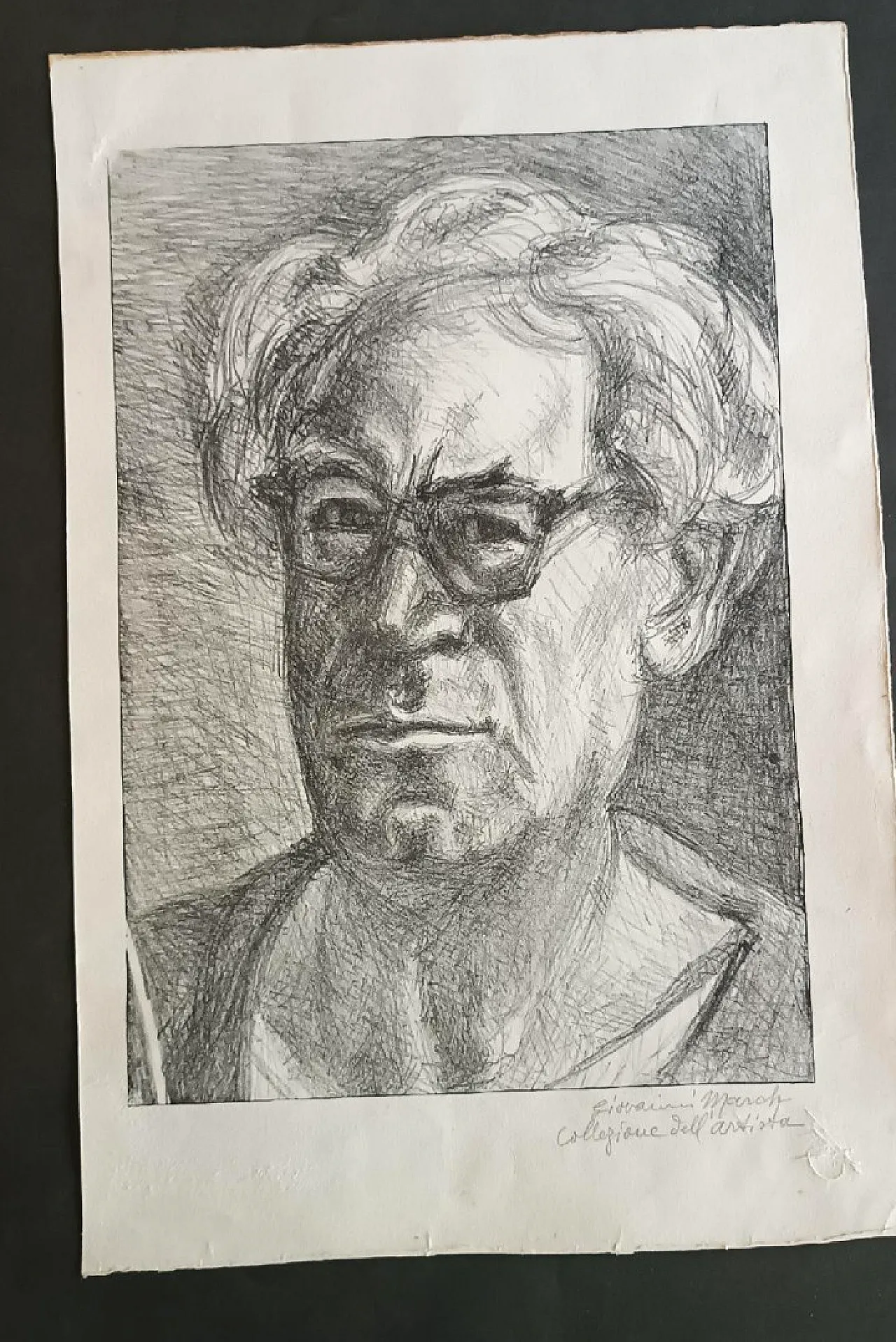 Portrait of Erich Fromm, pencil drawing by Giovanni March,20th century 2