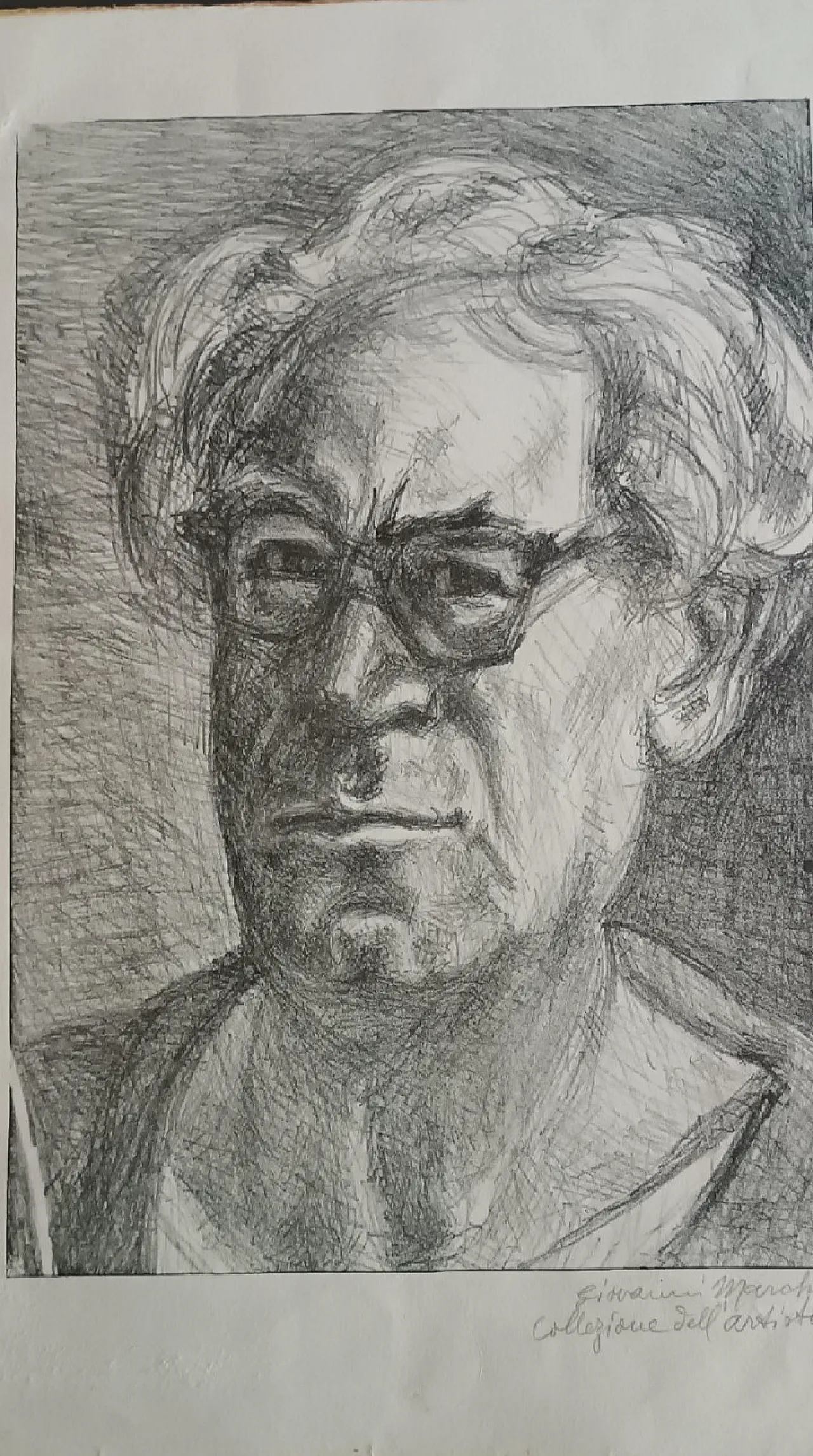 Portrait of Erich Fromm, pencil drawing by Giovanni March,20th century 3