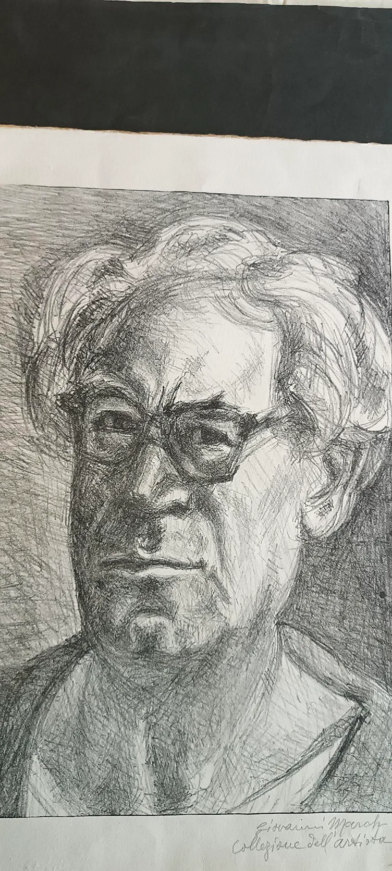 Portrait of Erich Fromm, pencil drawing by Giovanni March,20th century 8