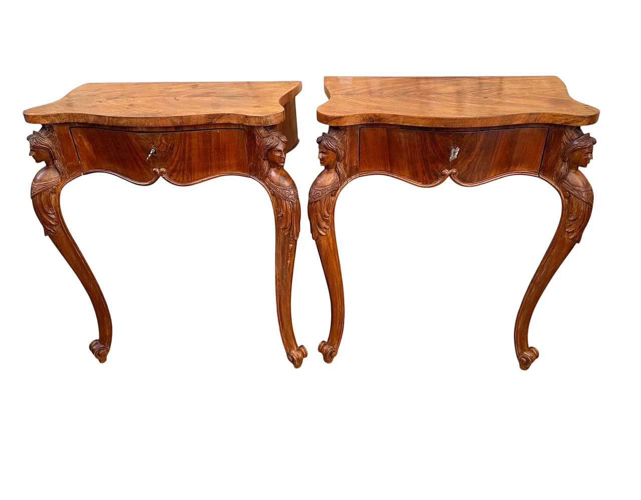 Pair of Louis XV Style Wall Bedside Tables, early 20th c. 1