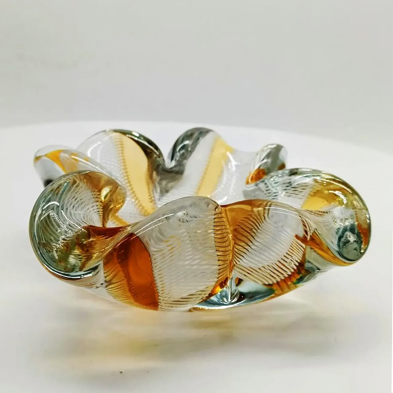 Ashtray in Murano glass with reticello filigree, 1950s 1