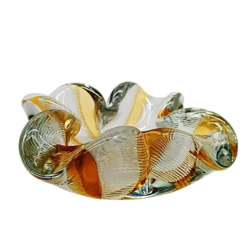Ashtray in Murano glass with reticello filigree, 1950s