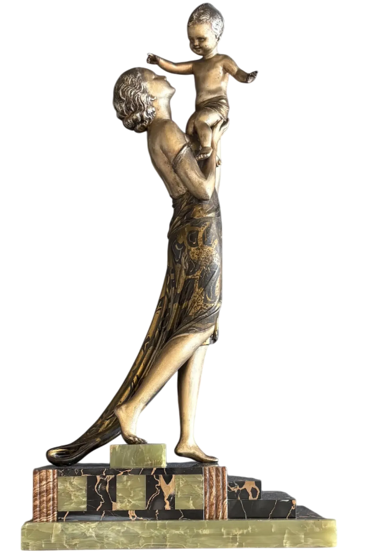 Uriano, Mother and child, bronze and marble sculpture, 1920s 9