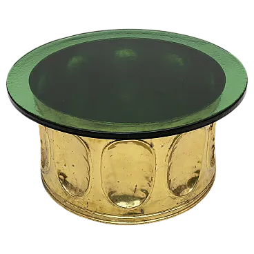 Tavolino da caffè in vetro di Murano e ottone, anni '70