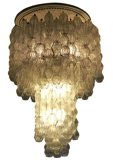 Lampadario a cascata in vetri poliedri di Murano di Seguso, anni '60