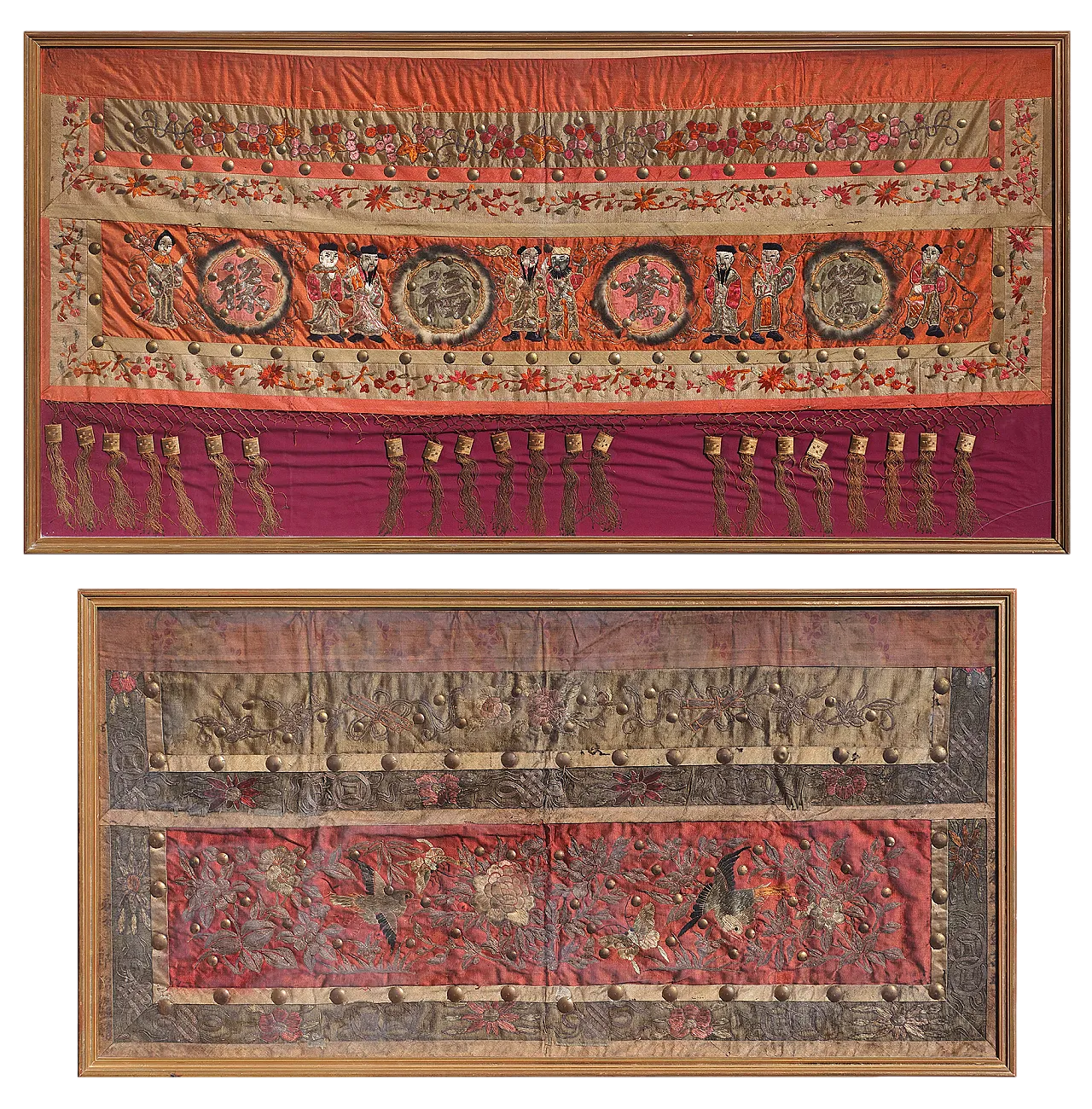 Coppia di tessuti cerimoniali cinesi in seta ricamata, '800 8