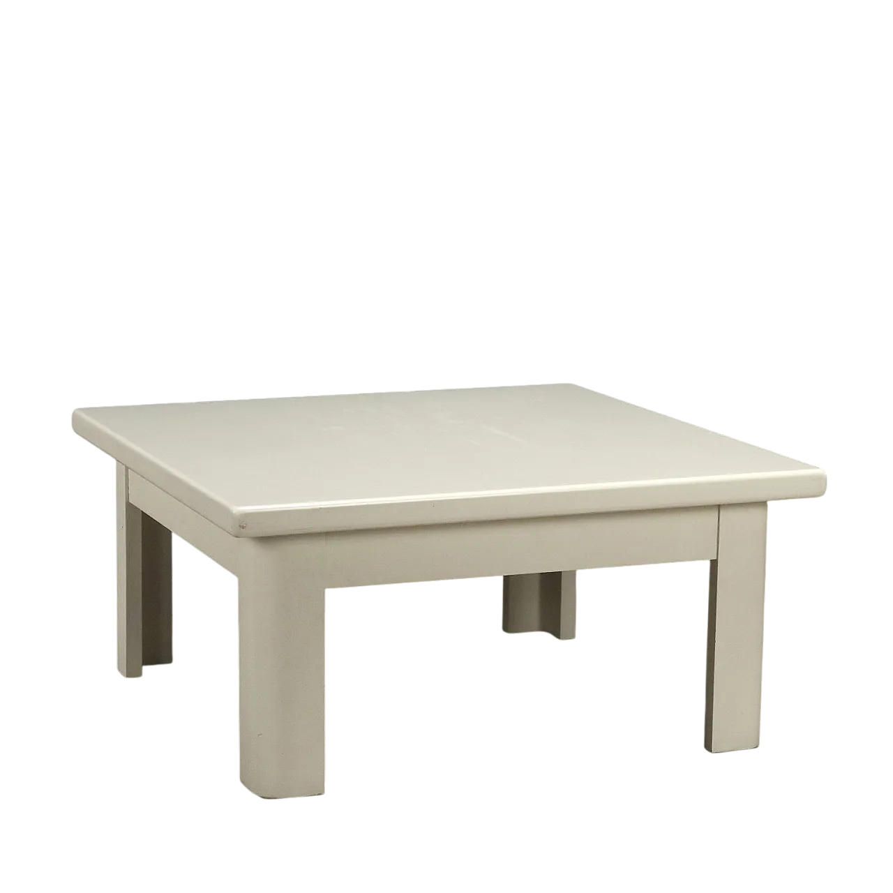 Tavolino in legno laccato bianco con piano quadrato, '900 9