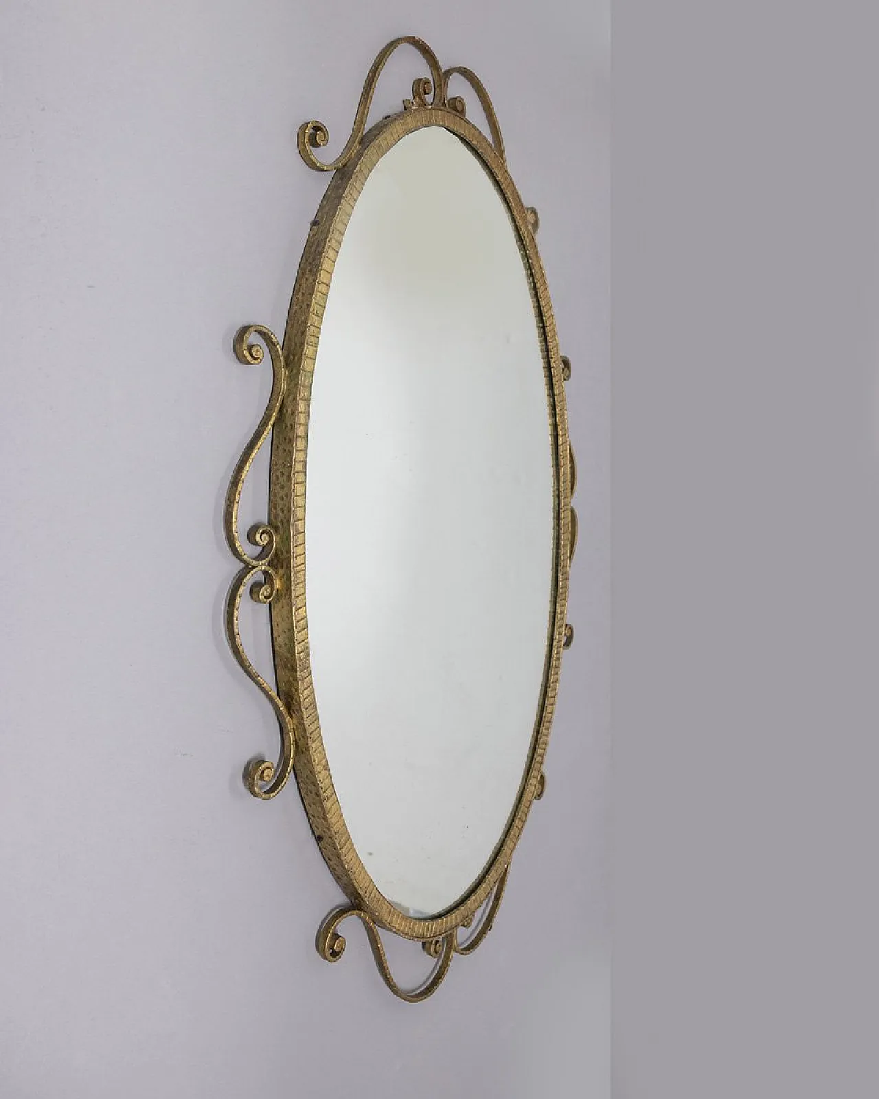 Specchio da parete in metallo dorato di Pier Luigi Colli, anni '50 2