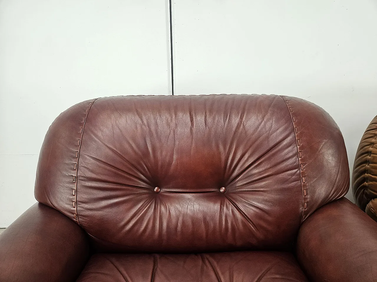 Sapporo armchairs by Mobilgirgi in 1970s brown leather 8