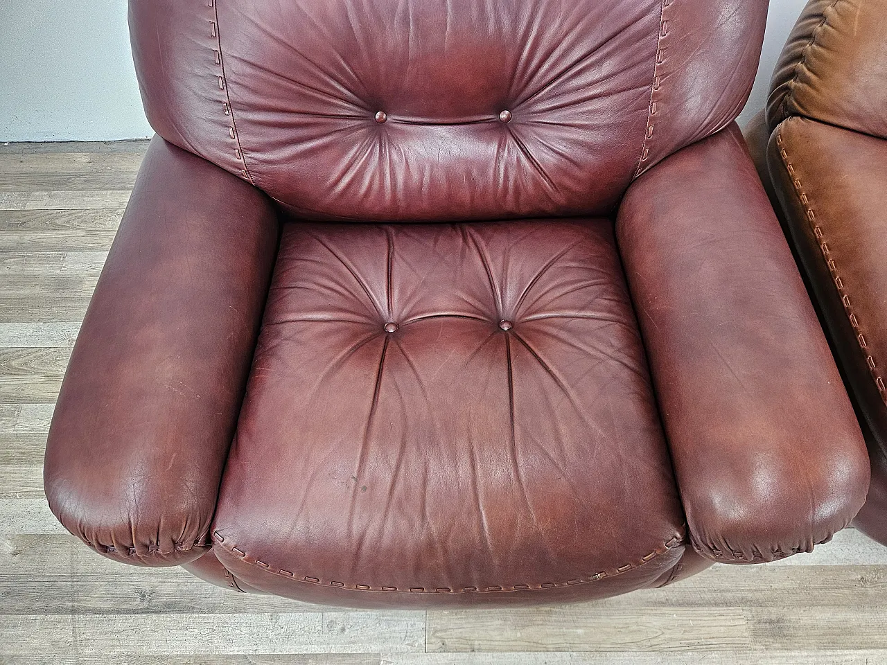 Sapporo armchairs by Mobilgirgi in 1970s brown leather 9