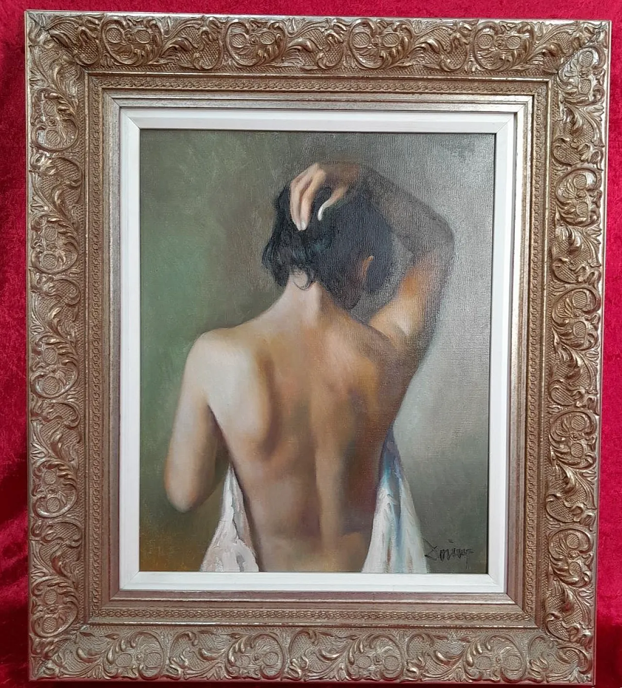 Oil painting, portrait of nude female, 20th century 1