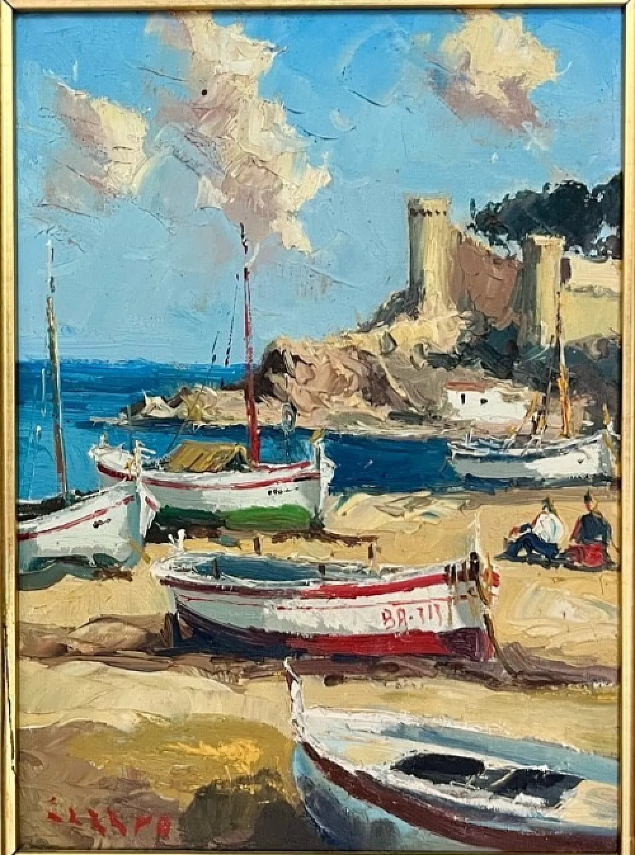Oil painting, seascape impressionist boats, 20th Century 1