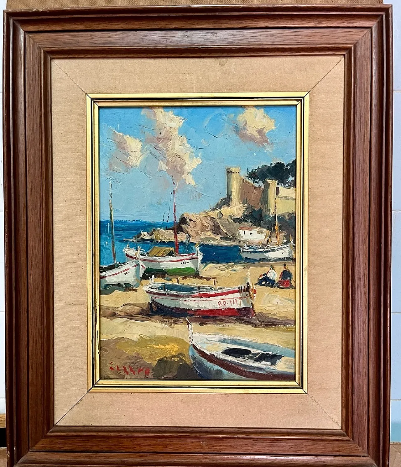 Oil painting, seascape impressionist boats, 20th Century 2