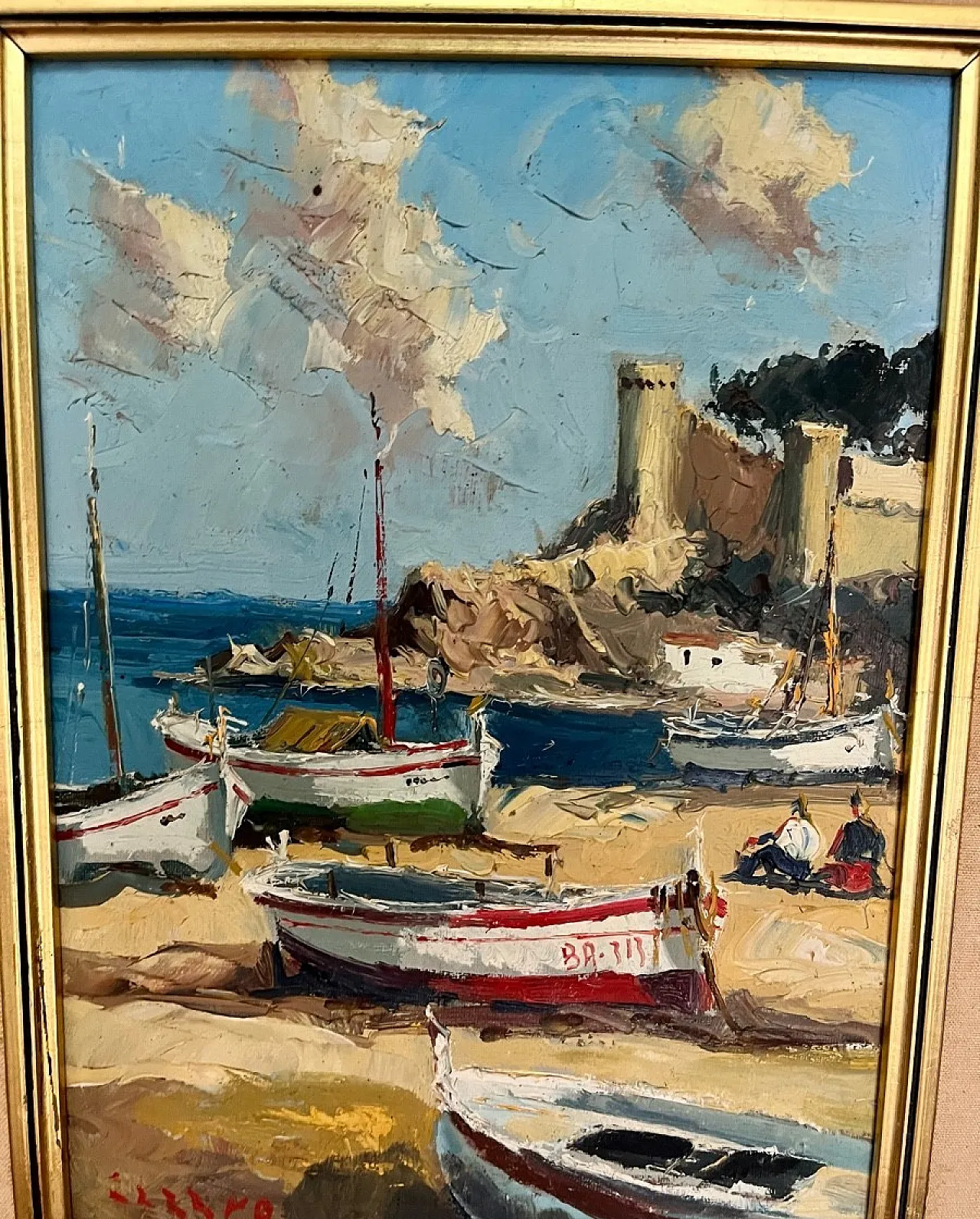 Oil painting, seascape impressionist boats, 20th Century 3