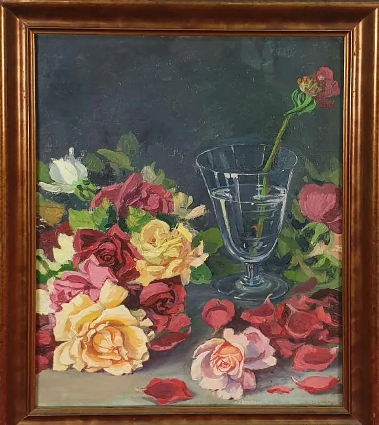 Still life, oil painting of pink flowers, 20th century 1