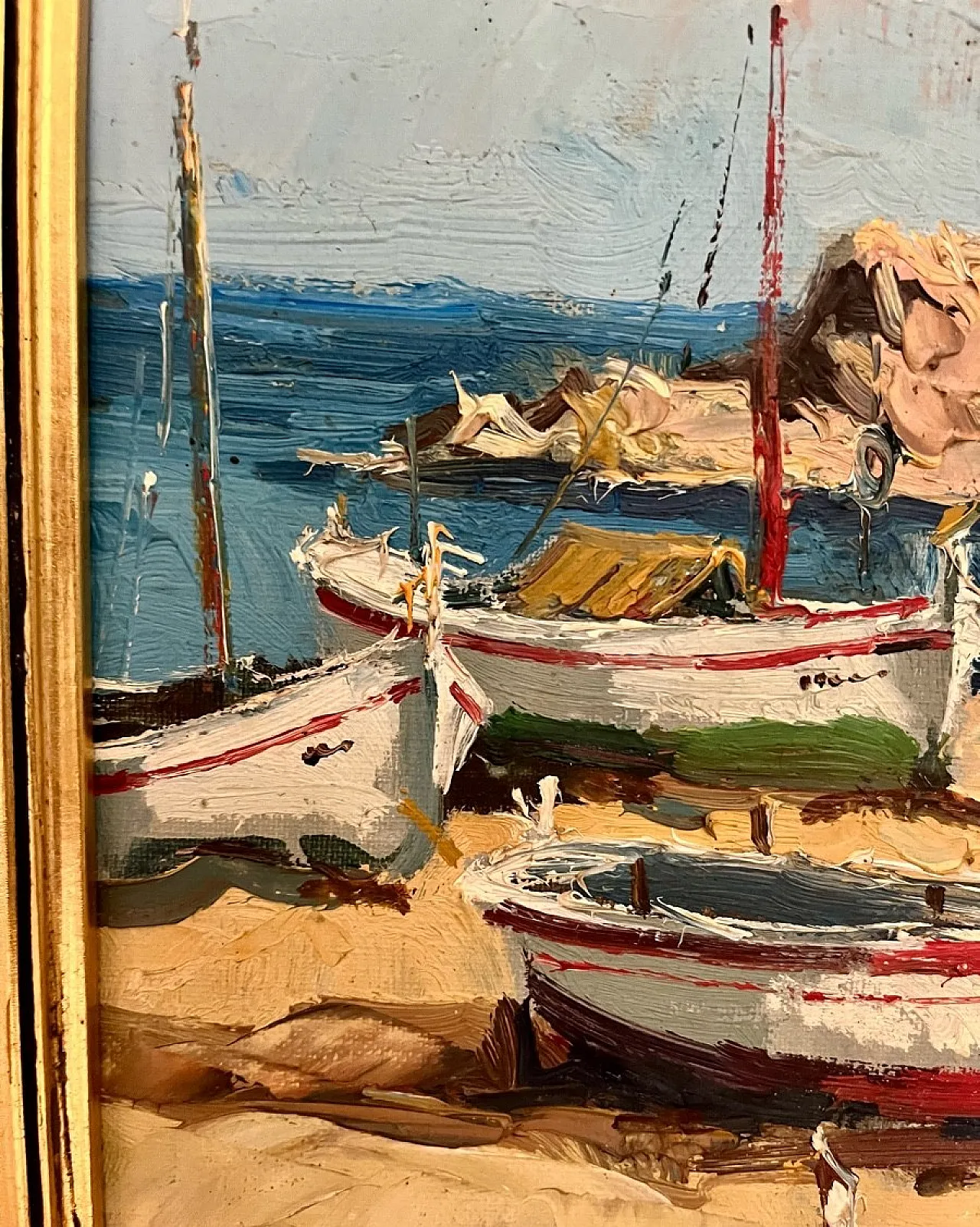 Oil painting, seascape impressionist boats, 20th Century 5