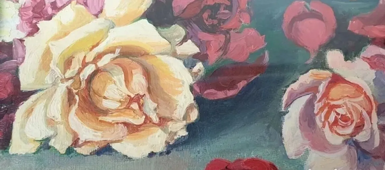 Still life, oil painting of pink flowers, 20th century 2