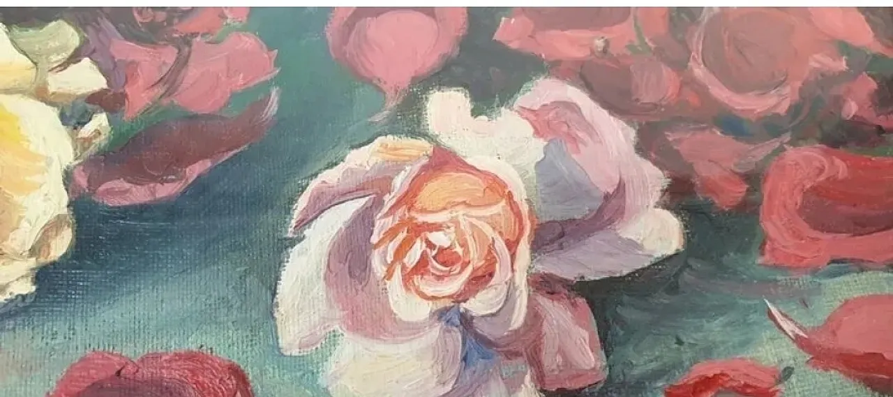 Still life, oil painting of pink flowers, 20th century 3