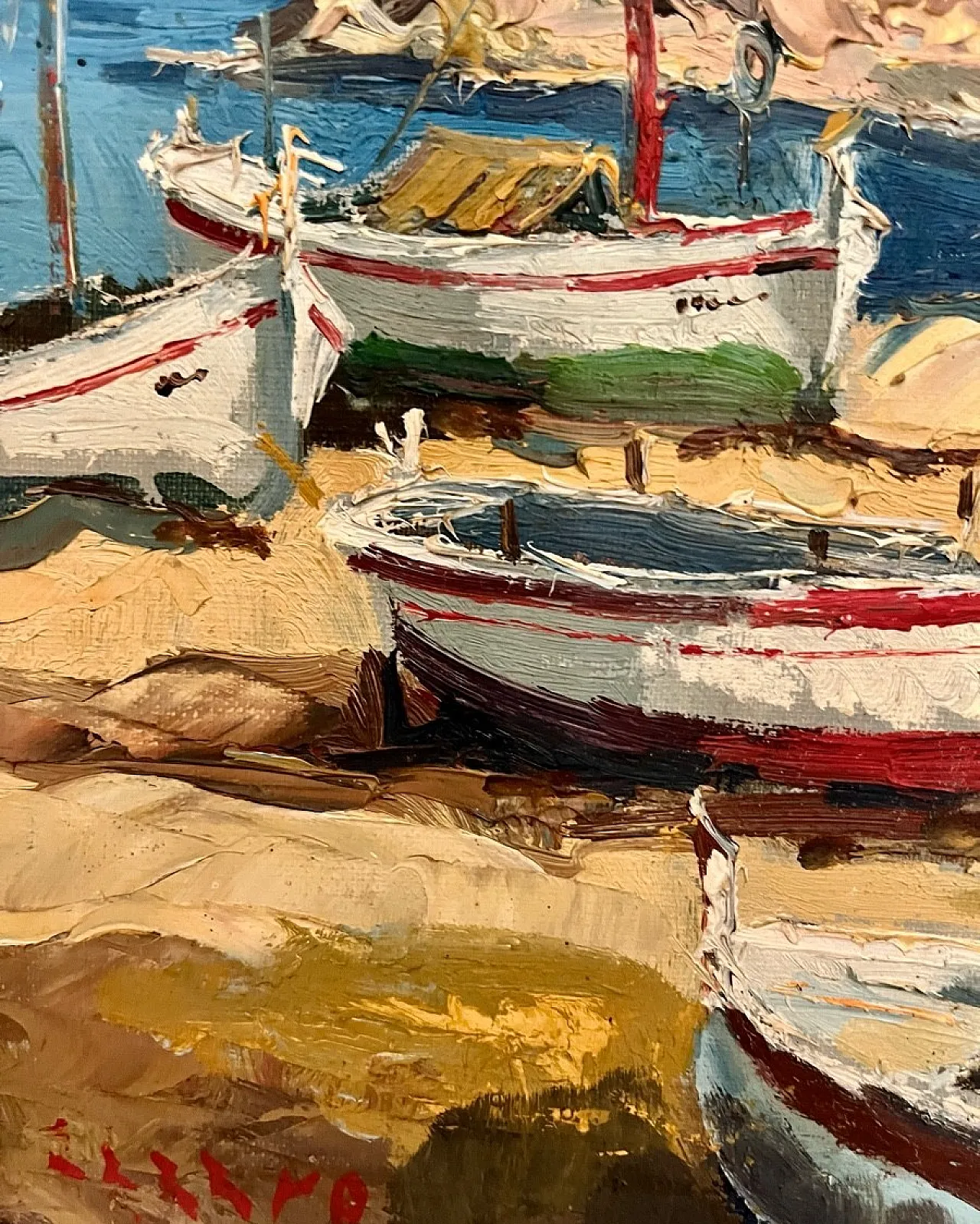 Oil painting, seascape impressionist boats, 20th Century 6