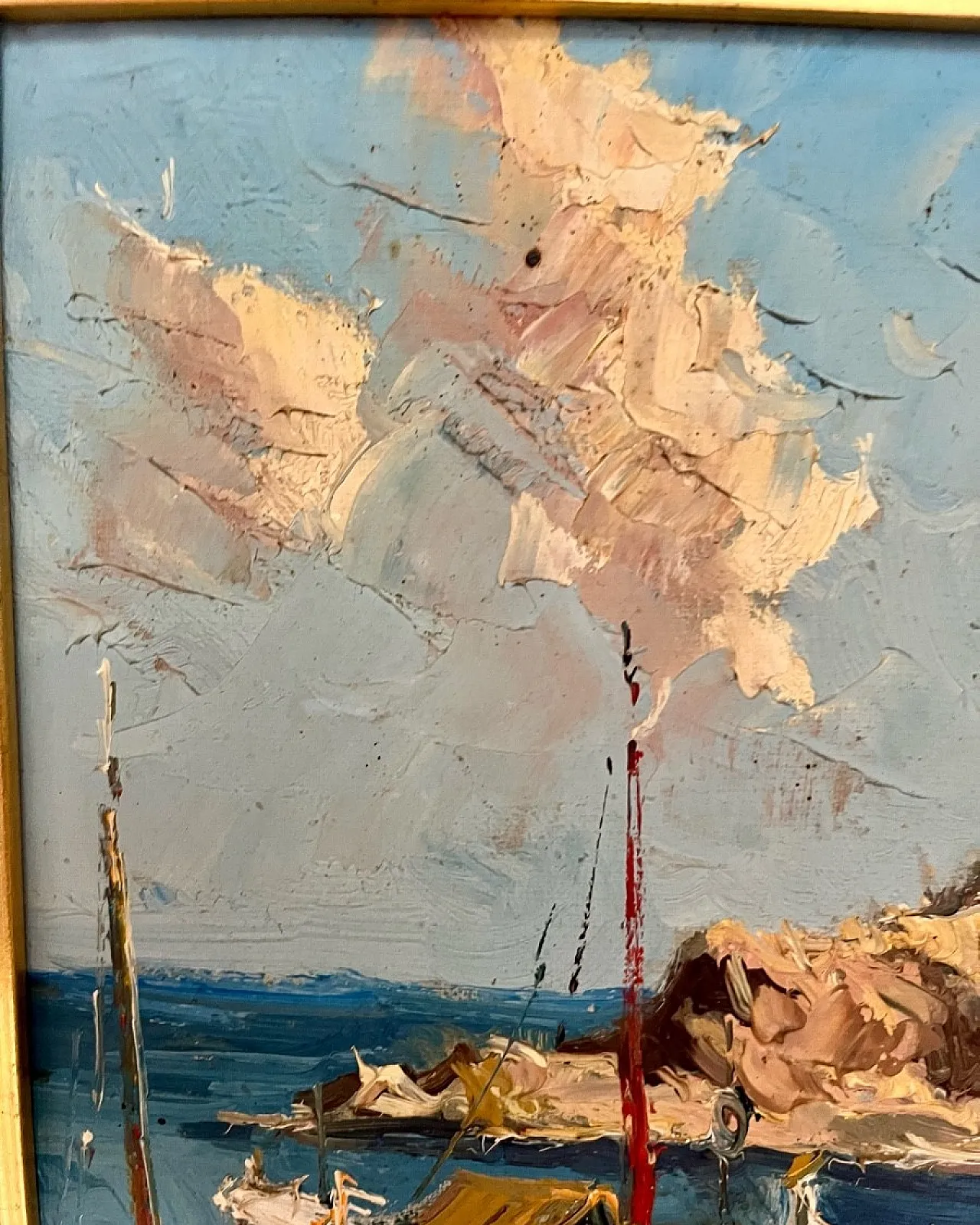 Oil painting, seascape impressionist boats, 20th Century 7