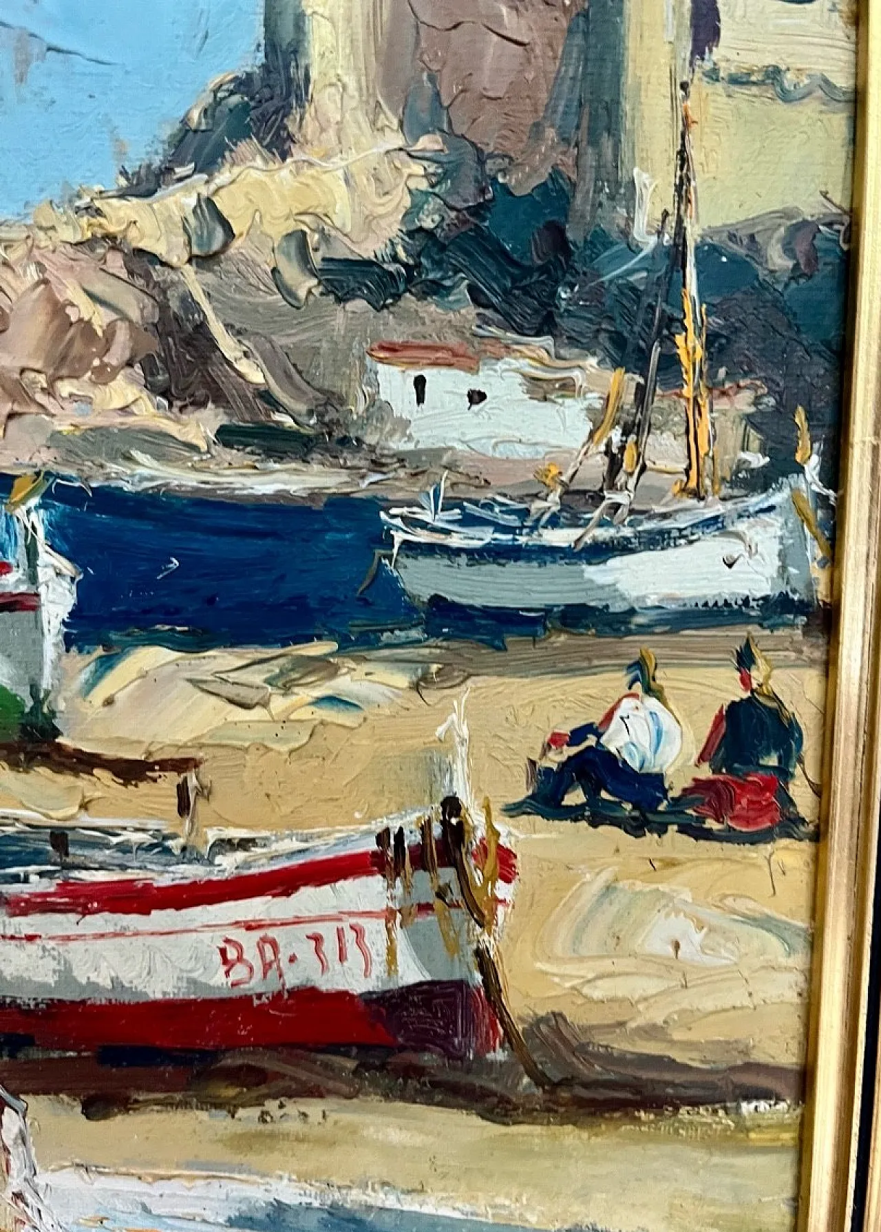 Oil painting, seascape impressionist boats, 20th Century 8