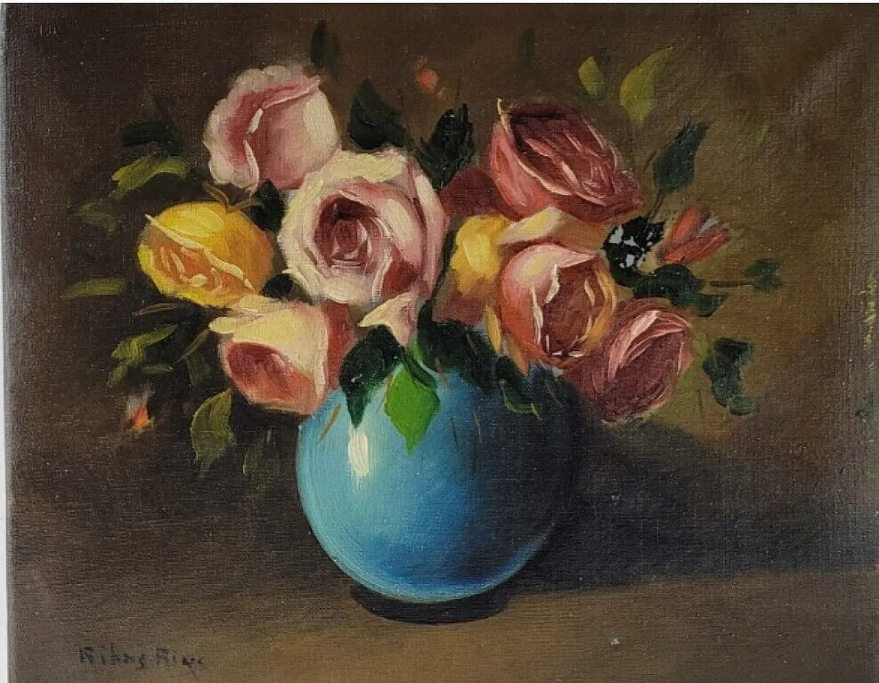 Still life, oil painting, bouquet of pink flowers, 20th century 1