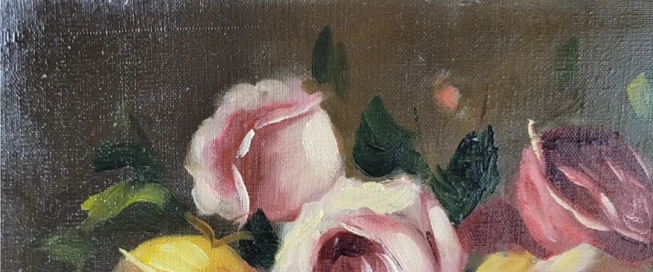 Still life, oil painting, bouquet of pink flowers, 20th century 3