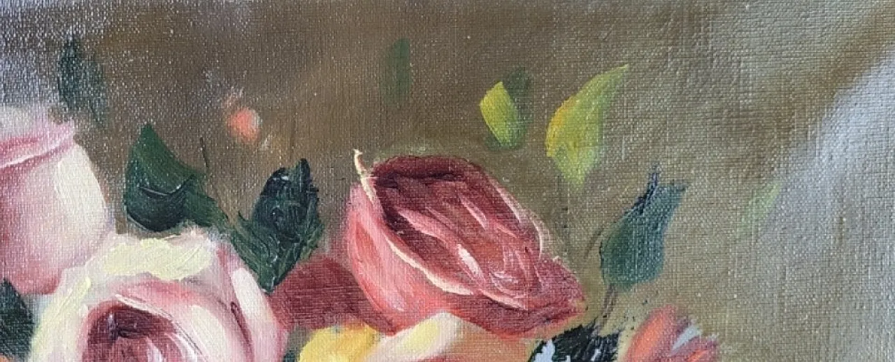 Still life, oil painting, bouquet of pink flowers, 20th century 4