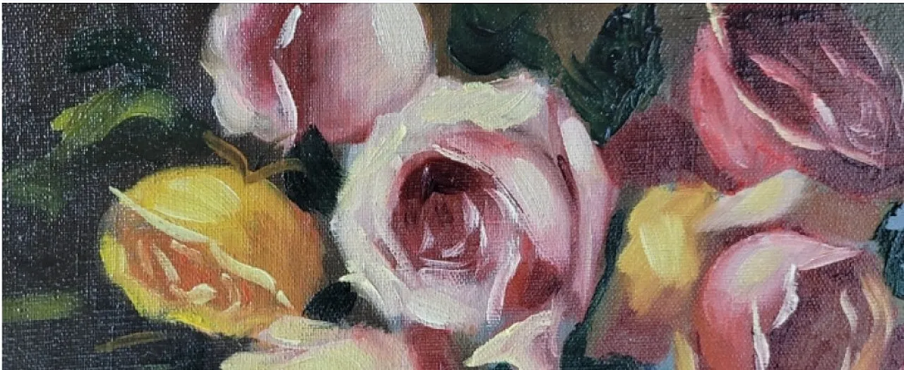 Still life, oil painting, bouquet of pink flowers, 20th century 6