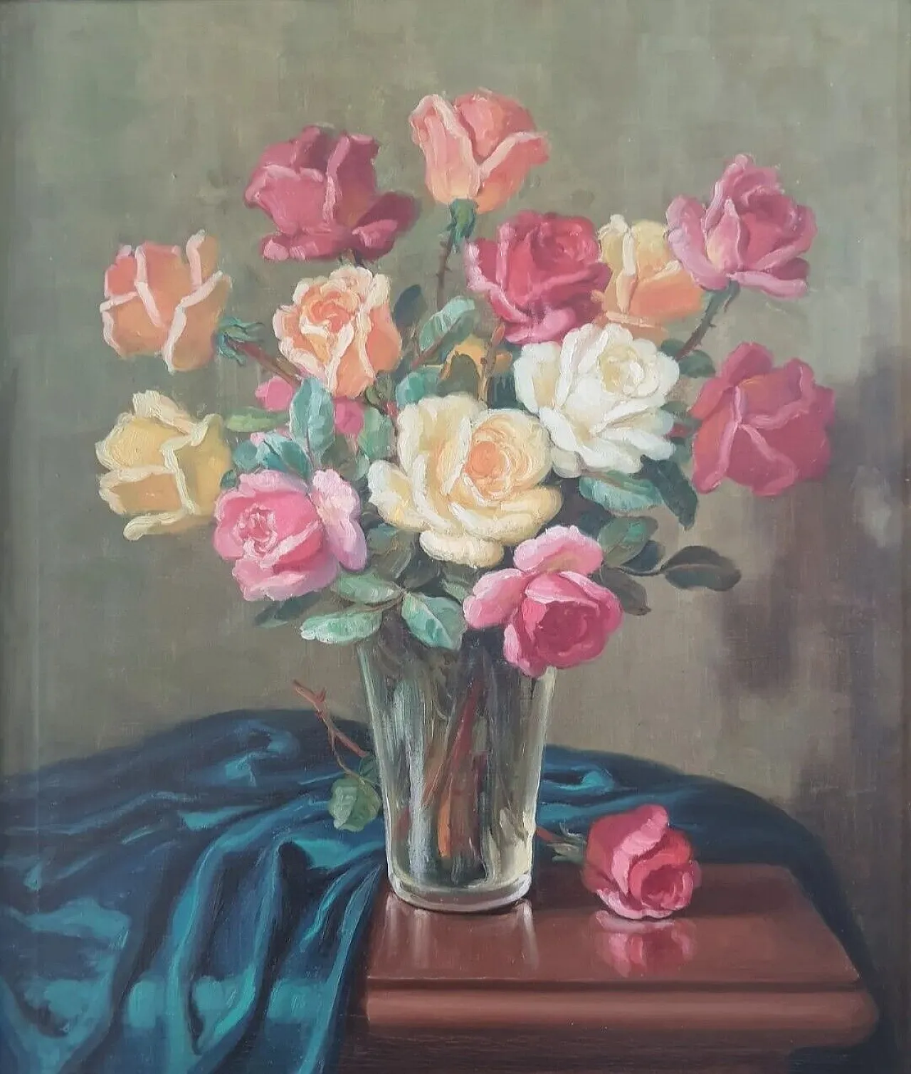 Still life, oil painting bouquet of pink flowers, 20th Century 1